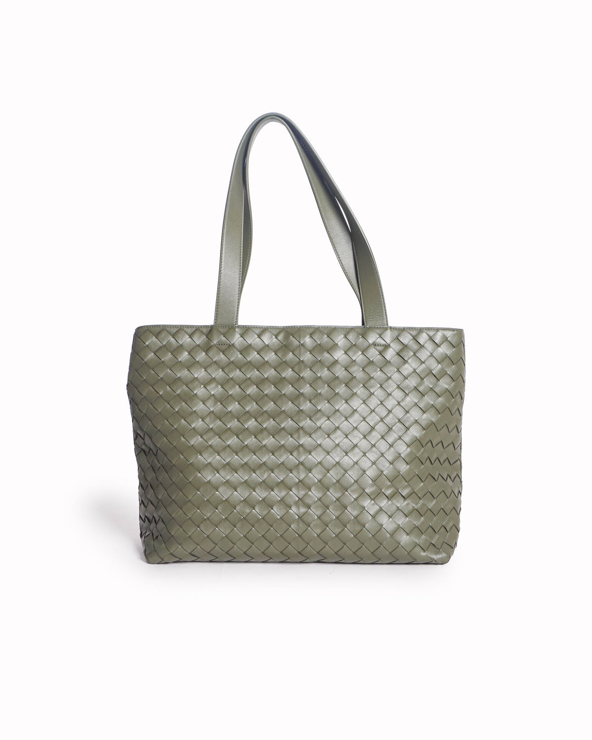Bottega Veneta Olive Green Intrecciato Leather Zipped Tote Bag