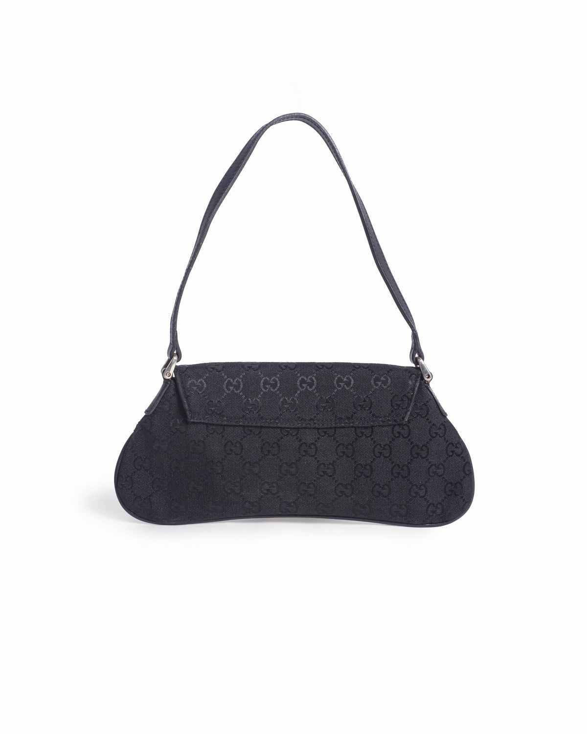 Gucci Vintage Black GG Canvas Flap Shoulder Bag