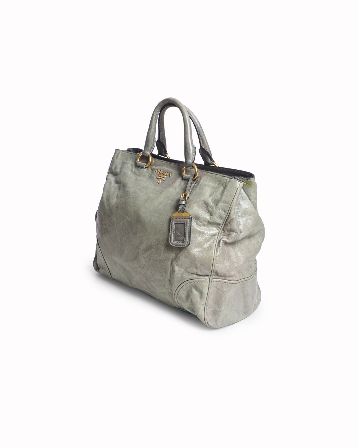 Prada Vitello Daino Grey Leather Tote Bag