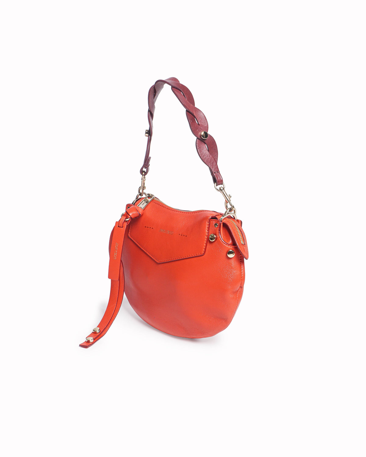 Jimmy Choo Red Smooth Leather Studded Shoulder Bag