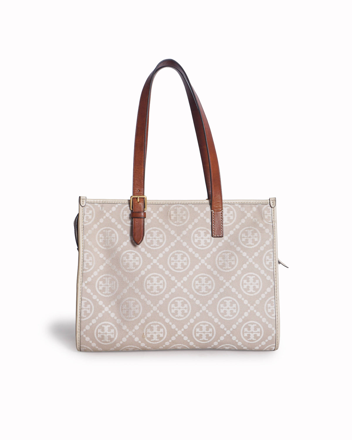 Tory Burch Beige Jacquard T Monogram Small Tote Bag