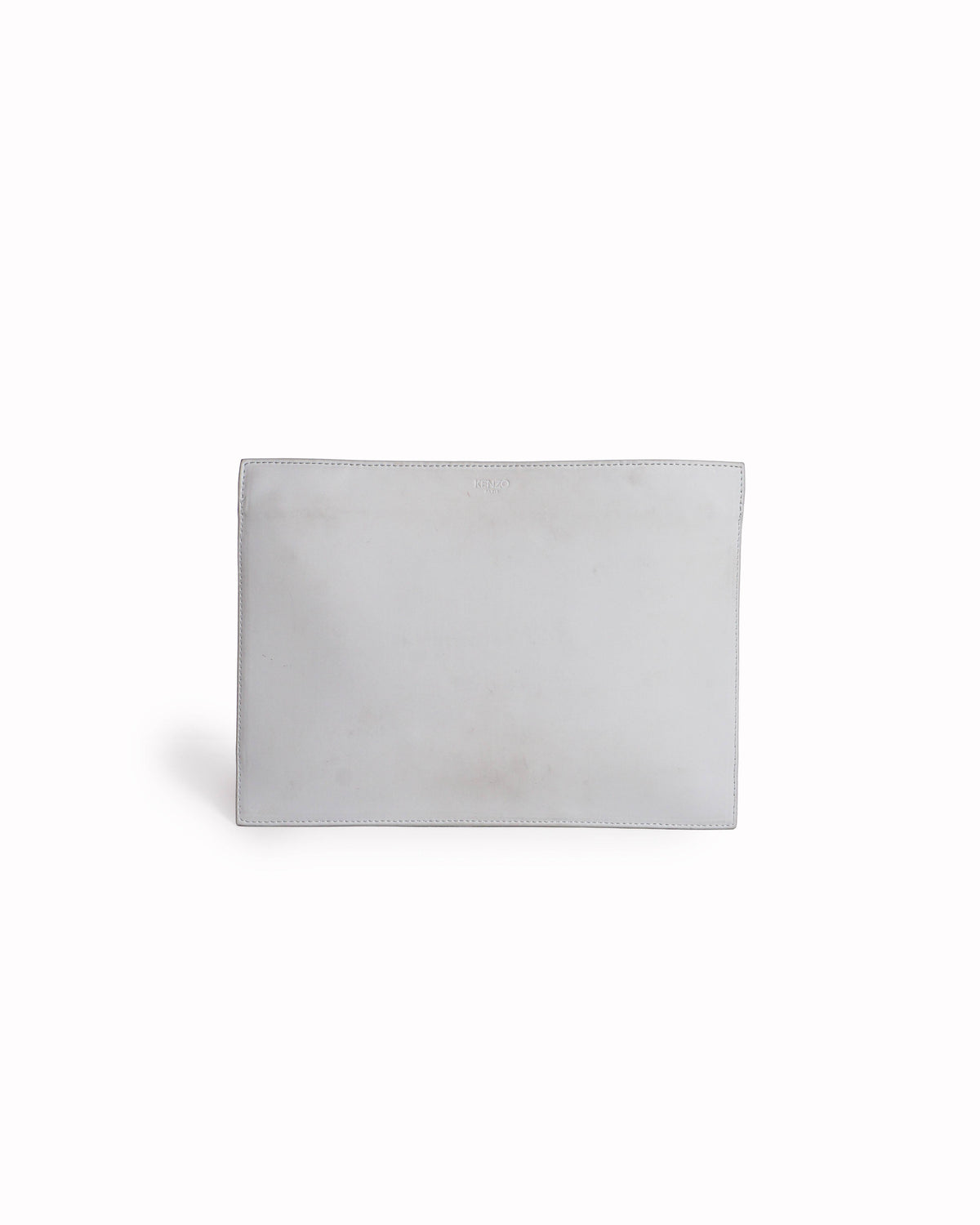 Kenzo Metallic Silver Crinkled Leather Moto Zip Clutch
