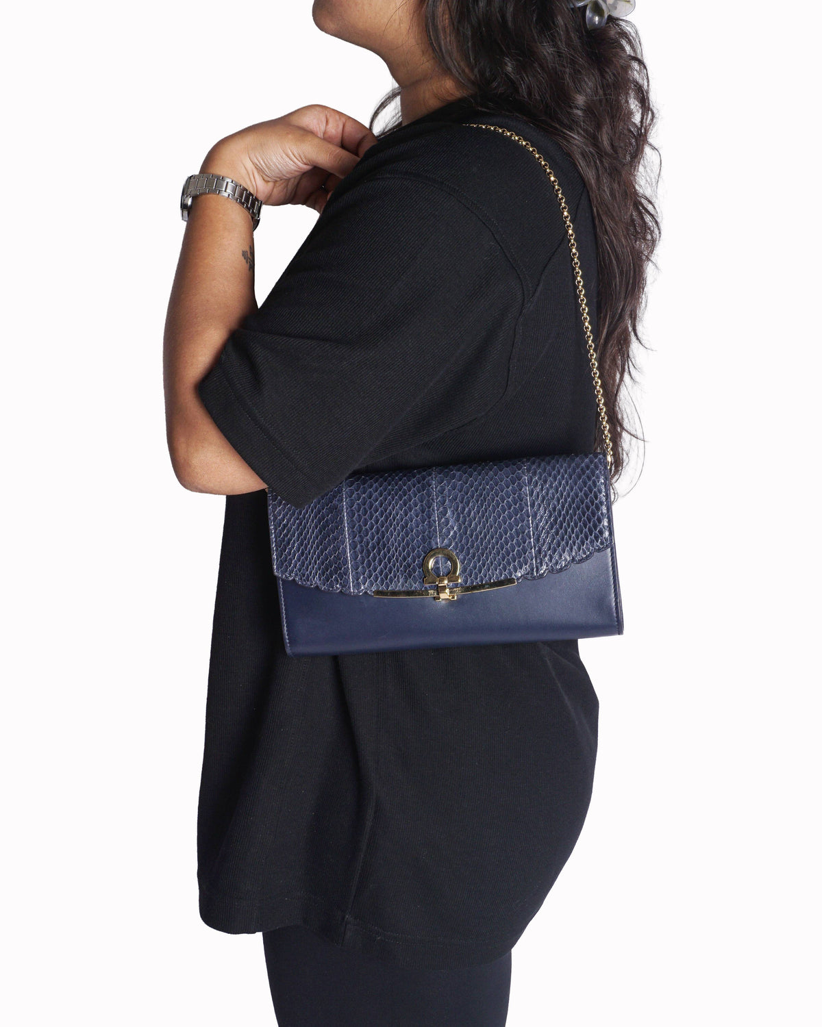 Salvatore Ferragamo Purple Leather Gancini Flap Clutch