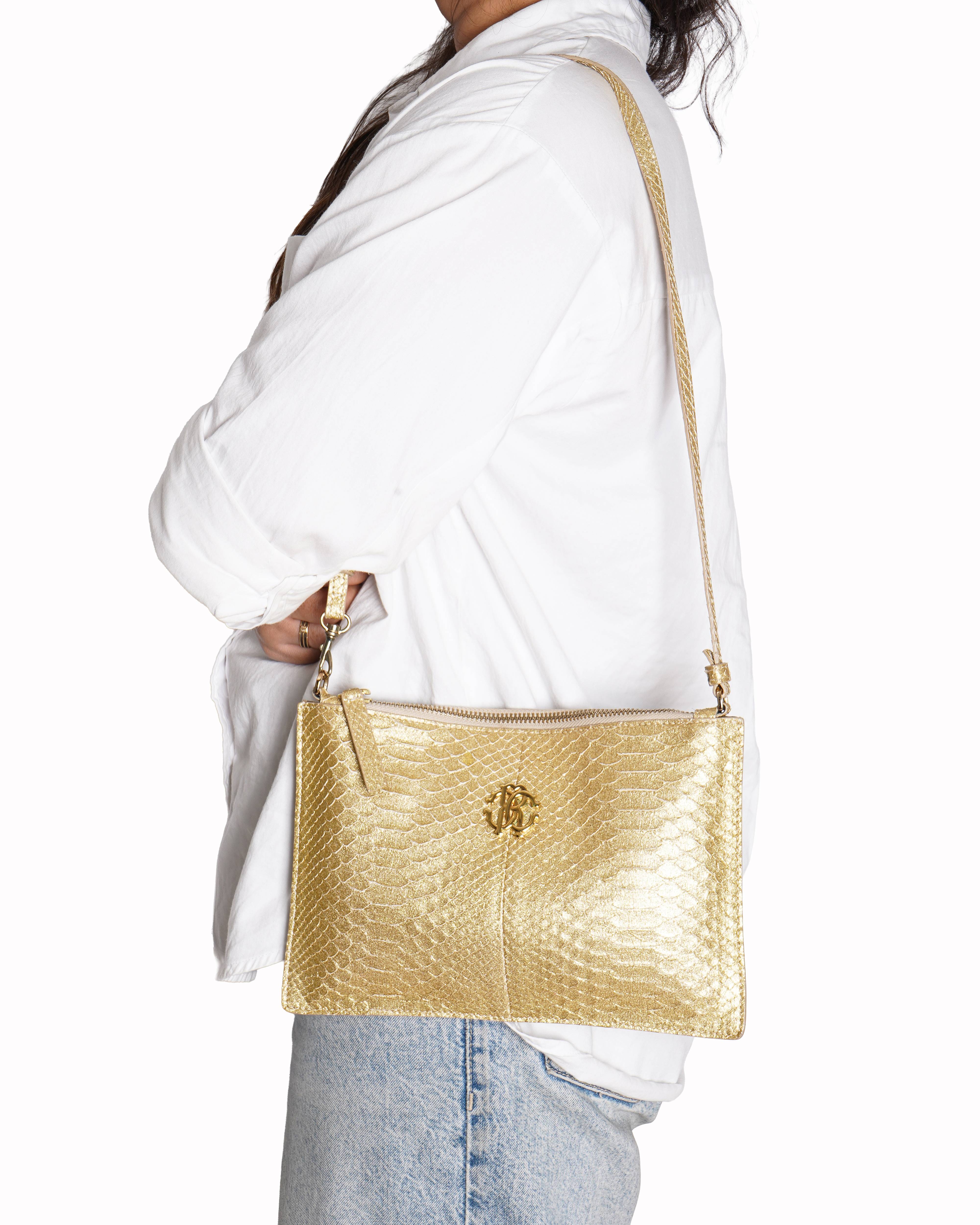 Roberto Cavalli Python-Embossed Leather Shoulder Bag