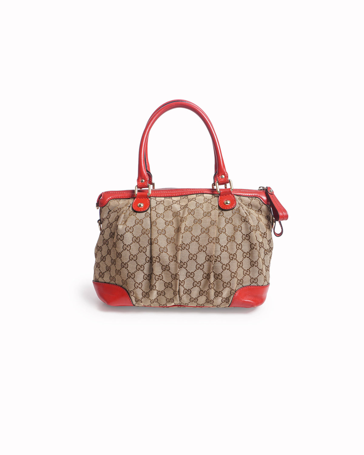 Gucci GG Canvas Sukey Satchel Red Leather Trim