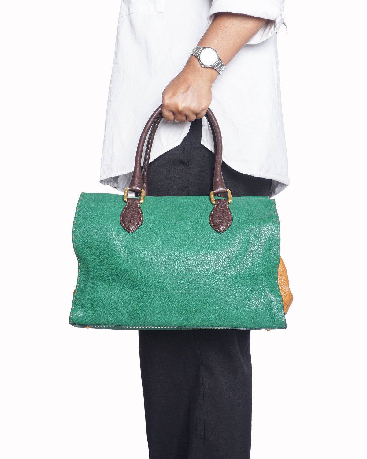 Fendi Selleria Cuoio Romano Leather Adele Frame Satchel