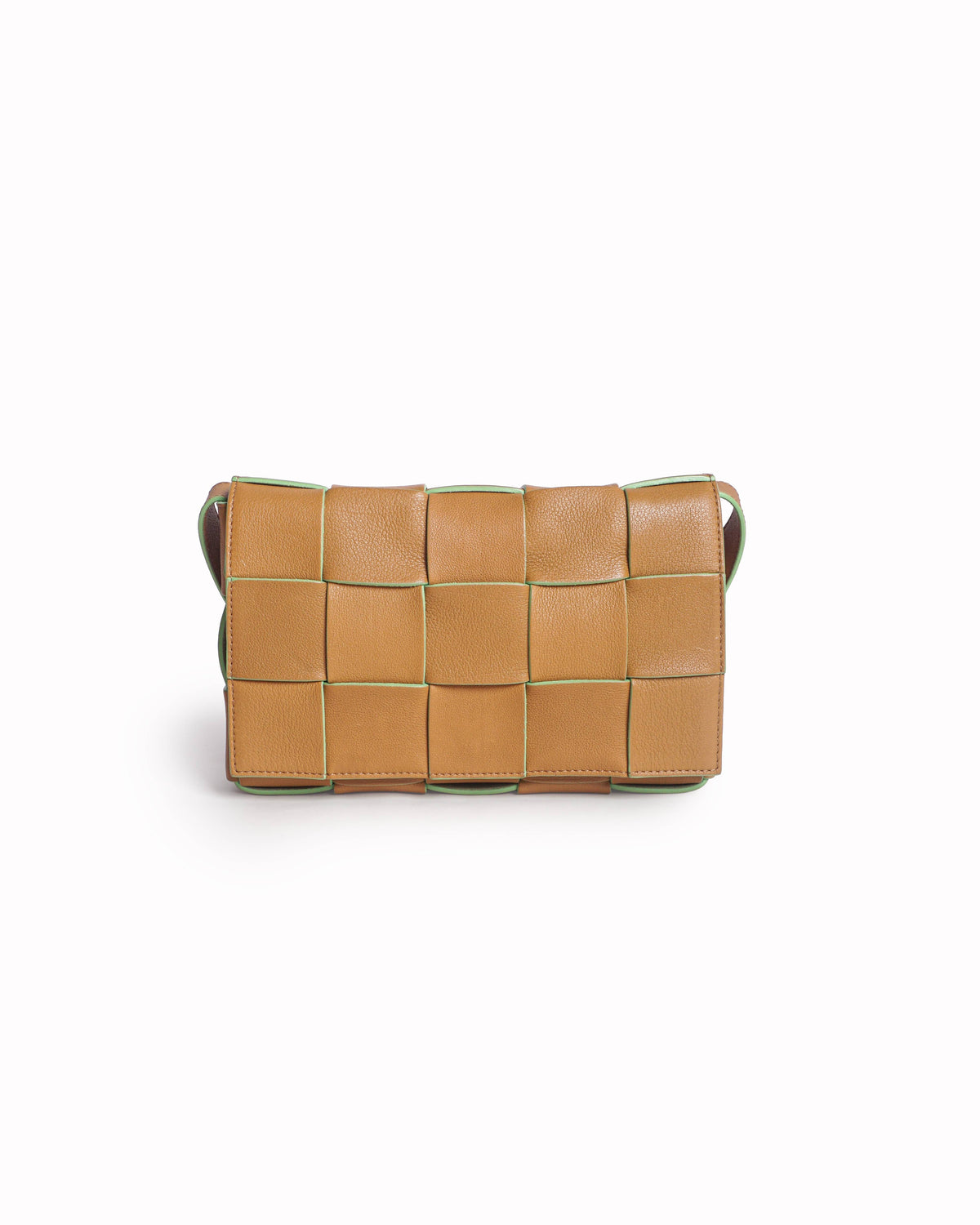Bottega Veneta Tan & Lime Green Cassette Crossbody Bag