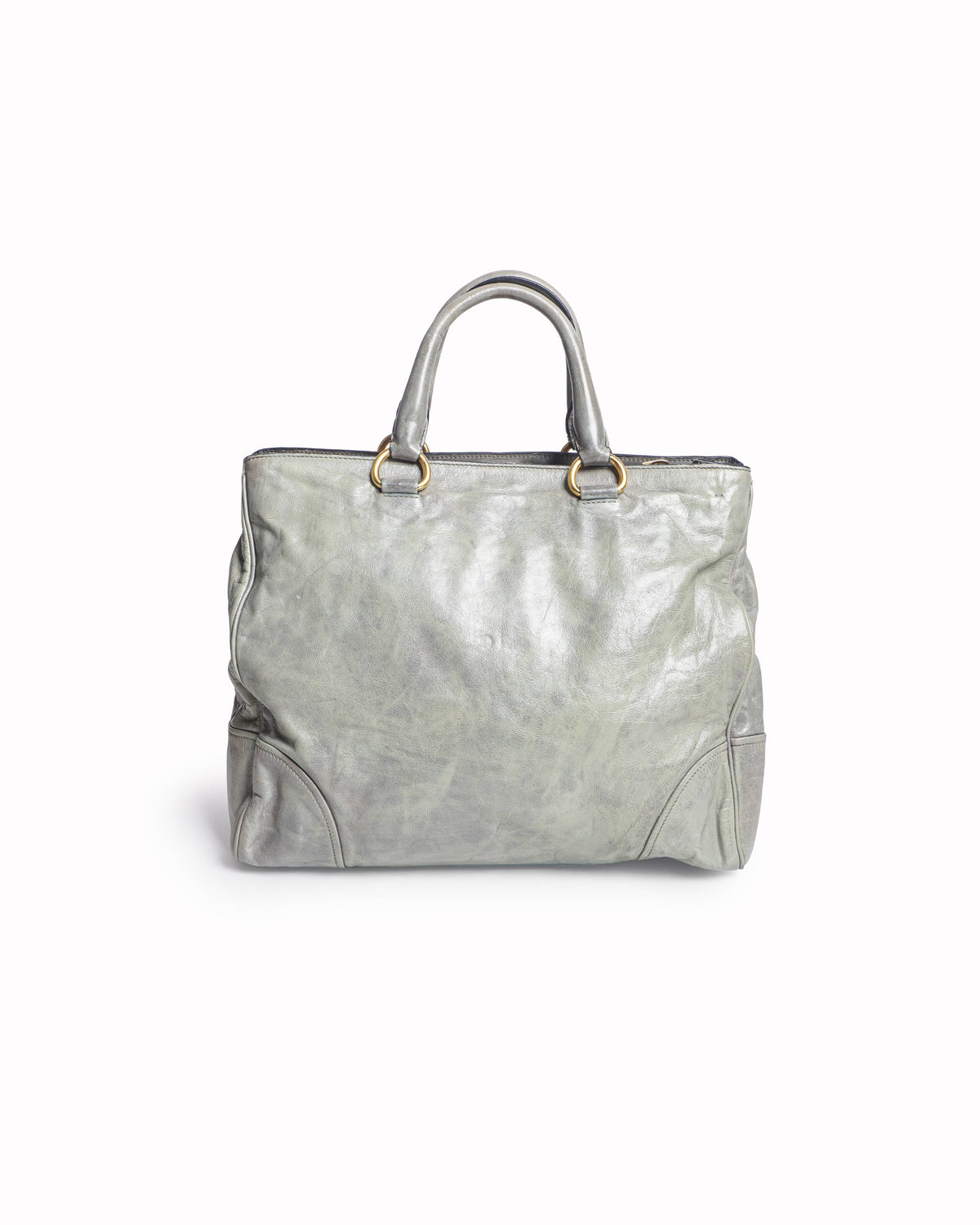 Prada Vitello Daino Grey Leather Tote Bag
