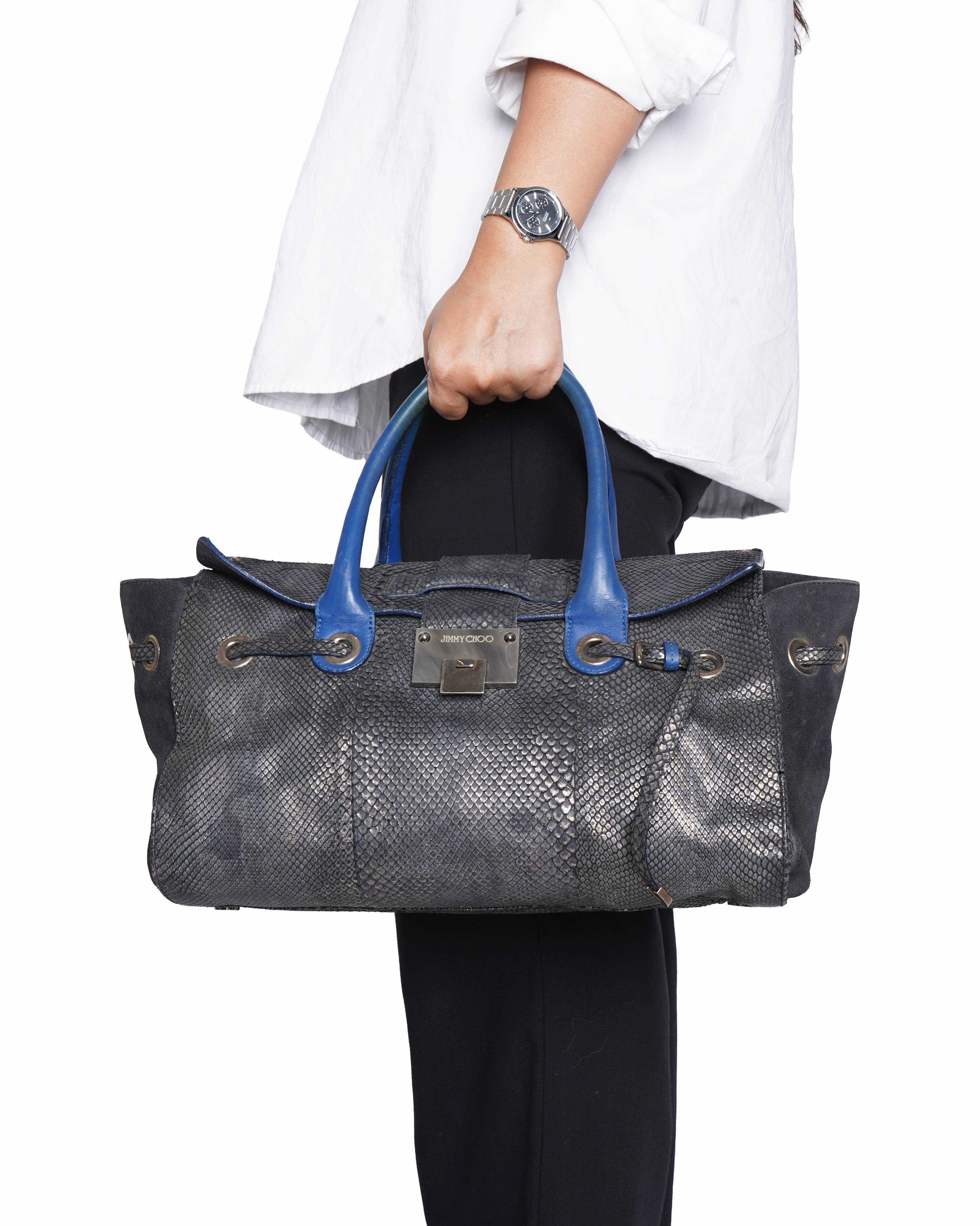 Jimmy Choo Embossed Leather Rosalie Bag In Ink Blue