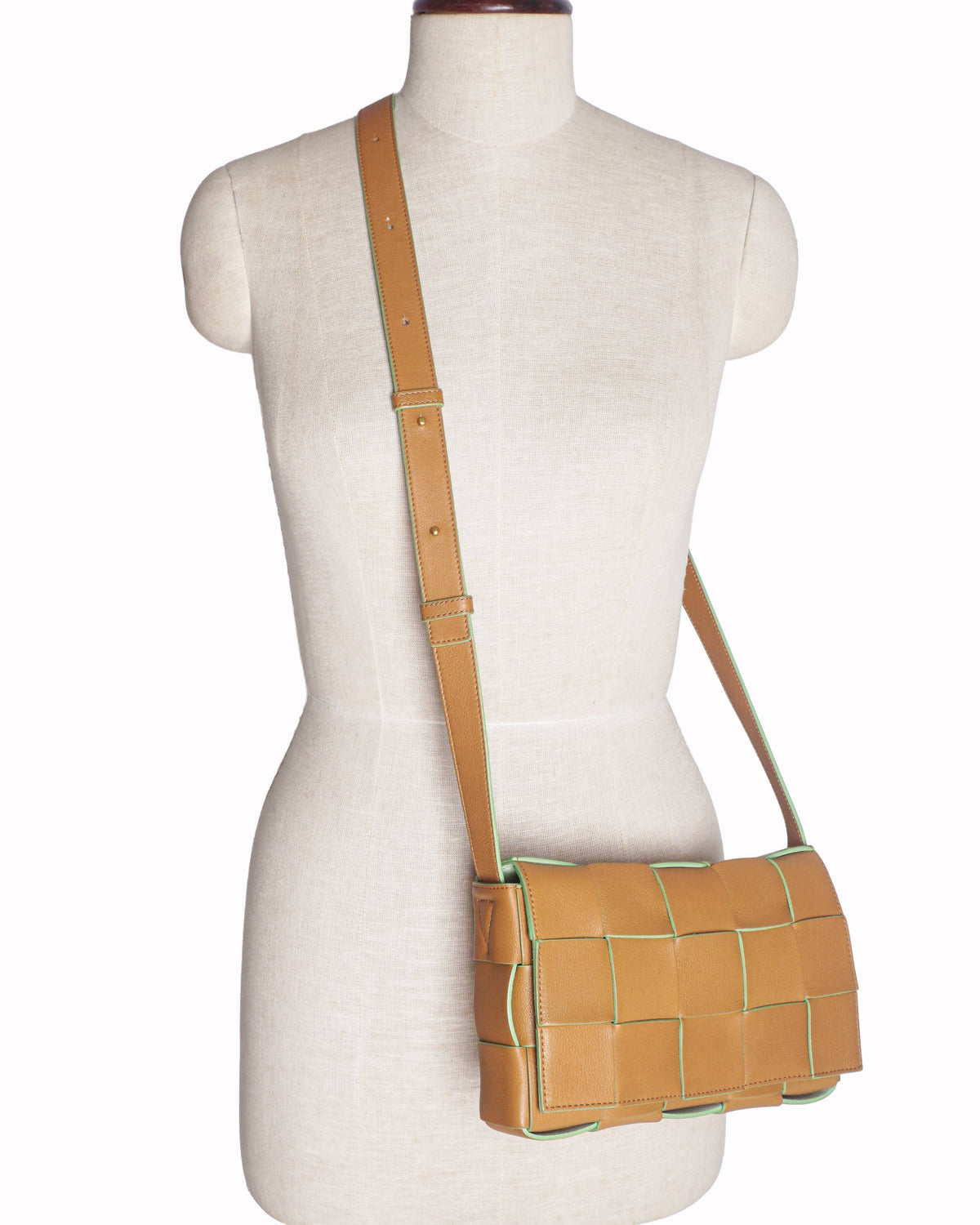 Bottega Veneta Tan & Lime Green Cassette Crossbody Bag
