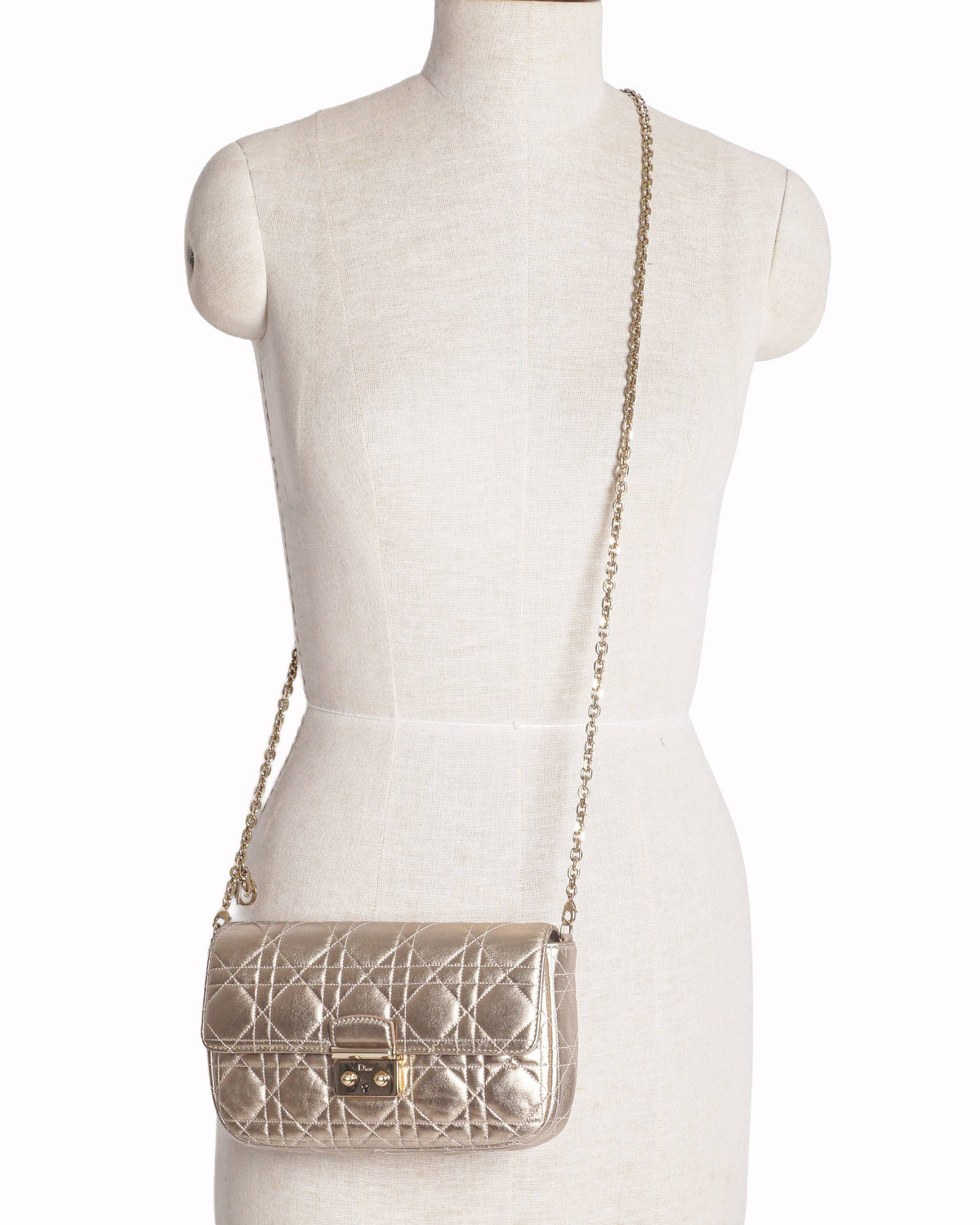 Christian Dior Gold Metallic Cannage Miss Dior Small Bag