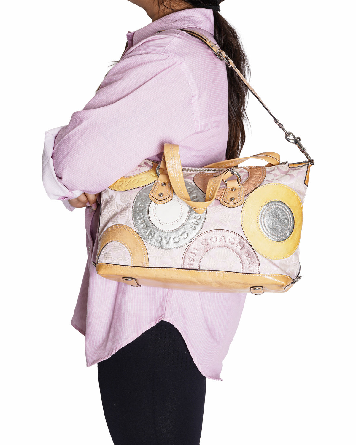 Coach Ashley Barbie Pink Signature Patchwork Glam Shoulder Bag Satchel