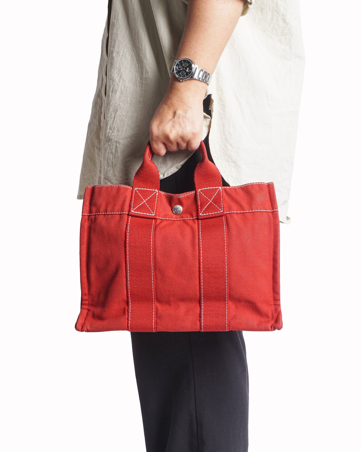 Hermès Red Canvas Toile Plage Deauville PM Tote Bag