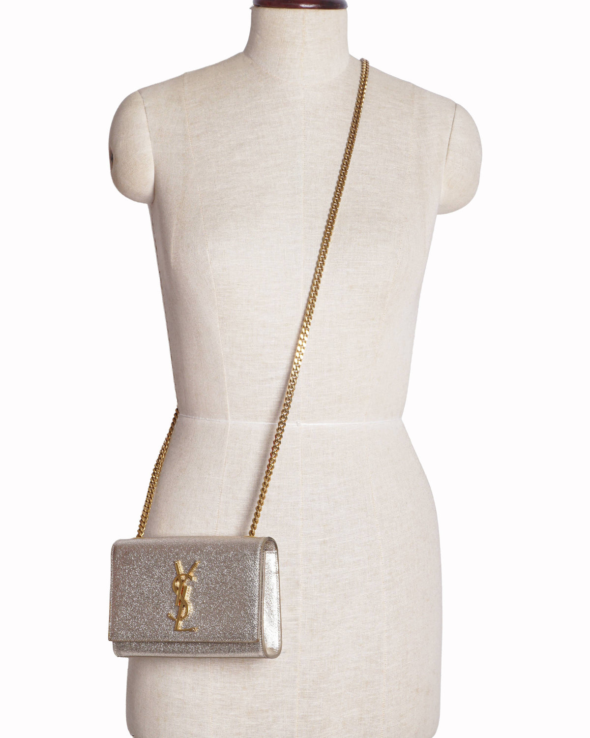Saint Laurent Kate Small Gold Textured Leather Shoulder Bag