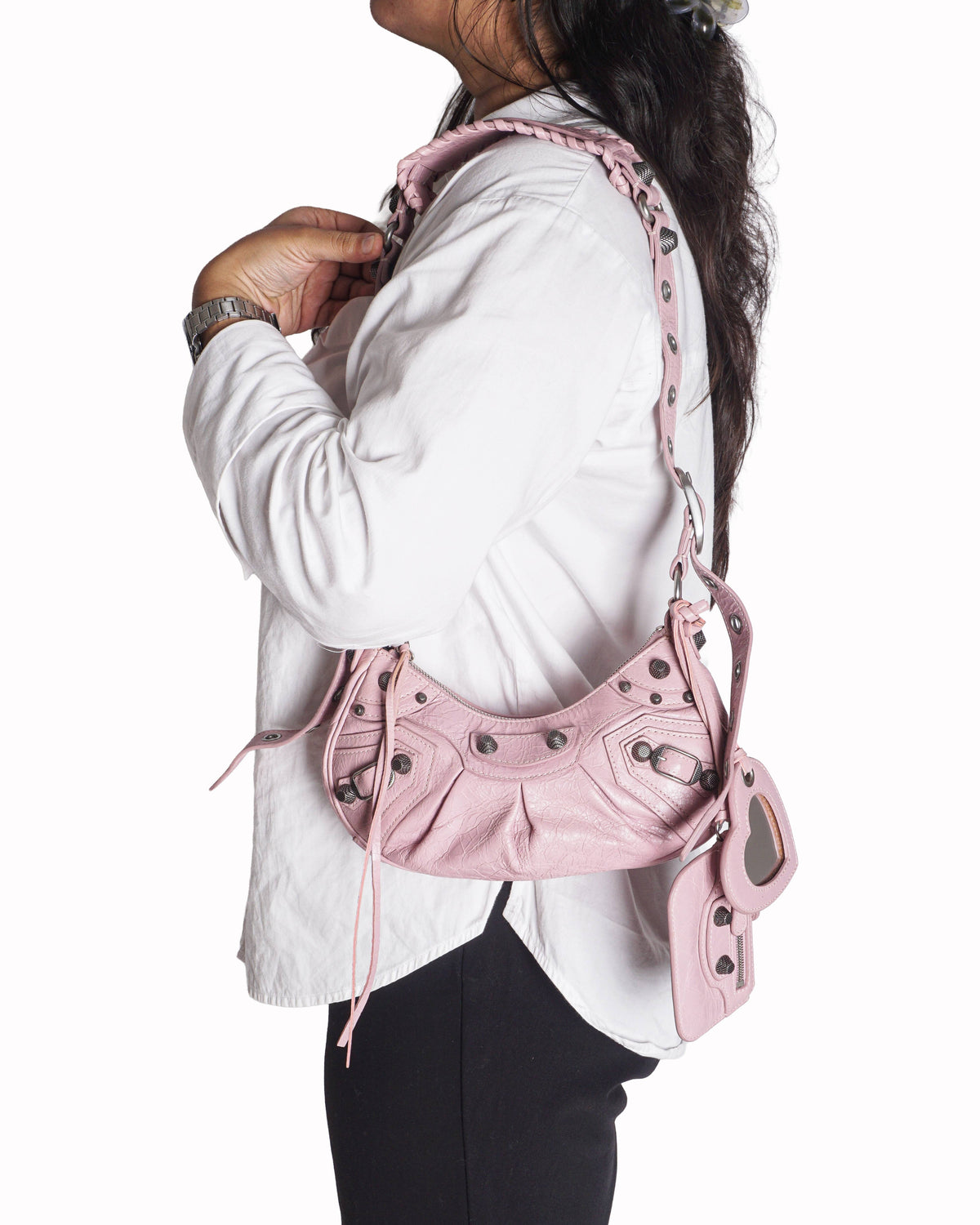 Balenciaga Pink Leather Mini Le Cagole Shoulder Bag