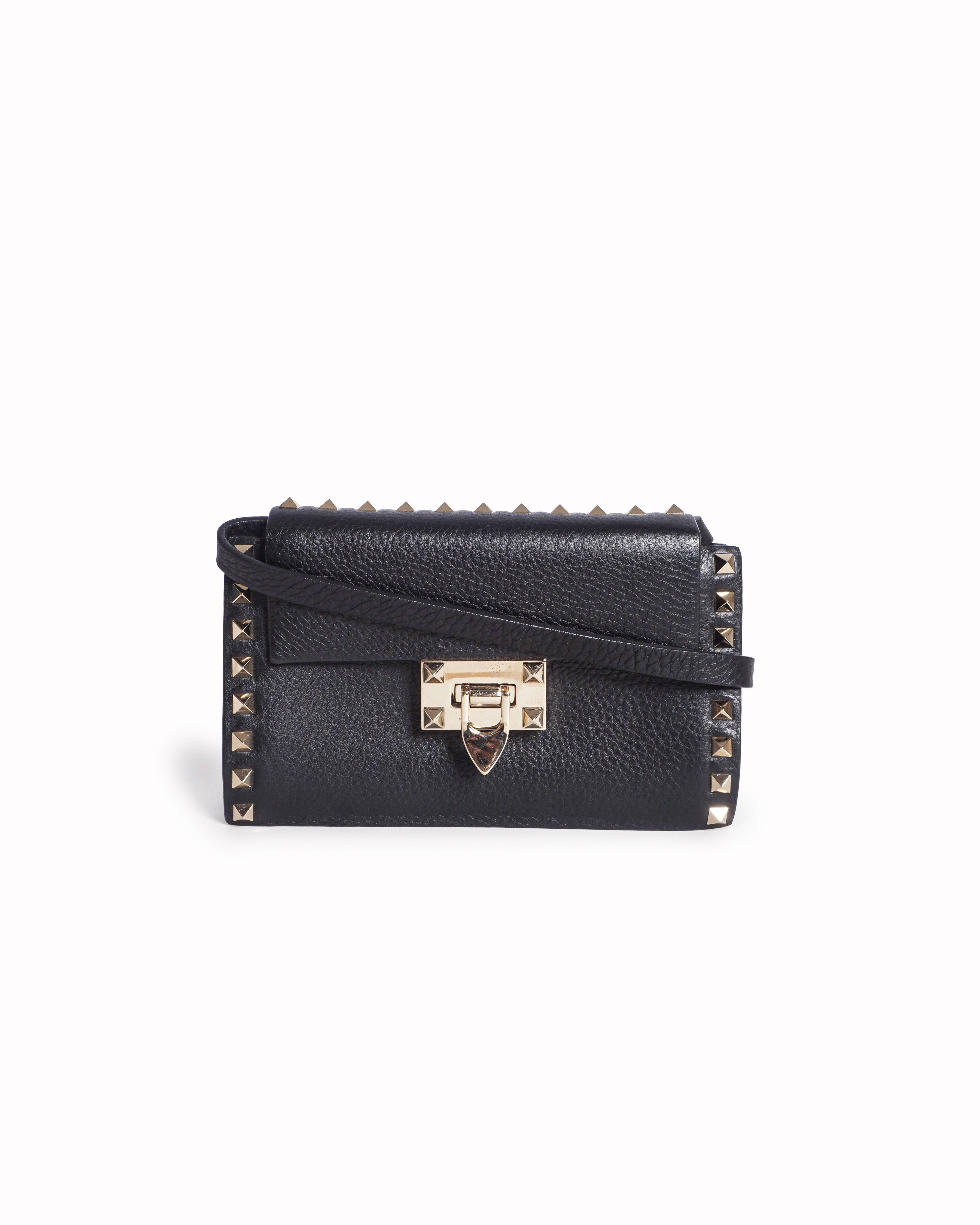 Valentino Garavani Black Leather Micro Rockstud Crossbody Bag