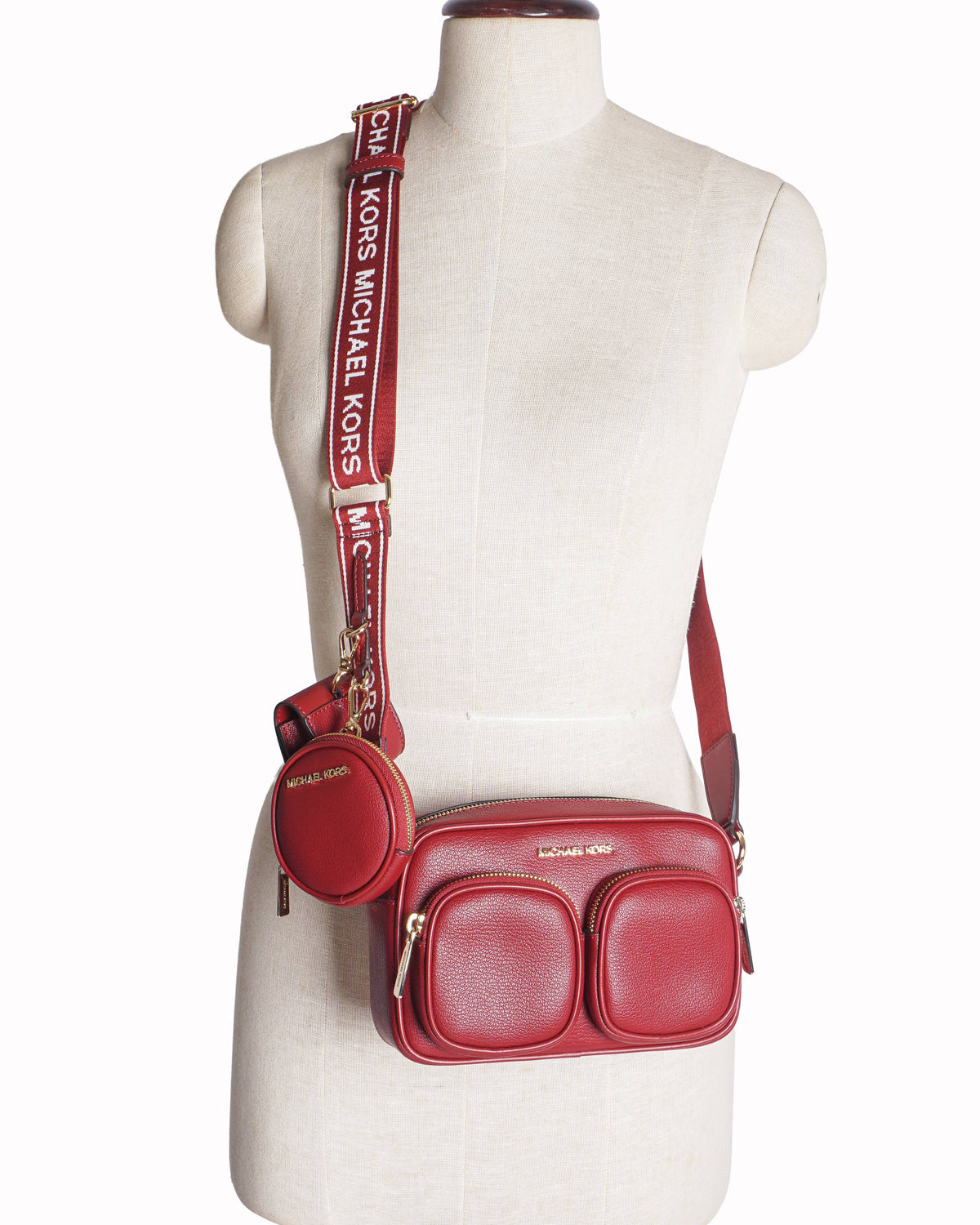 Michael Kors Red Pebbled Leather Jet Set Medium Crossbody Bag