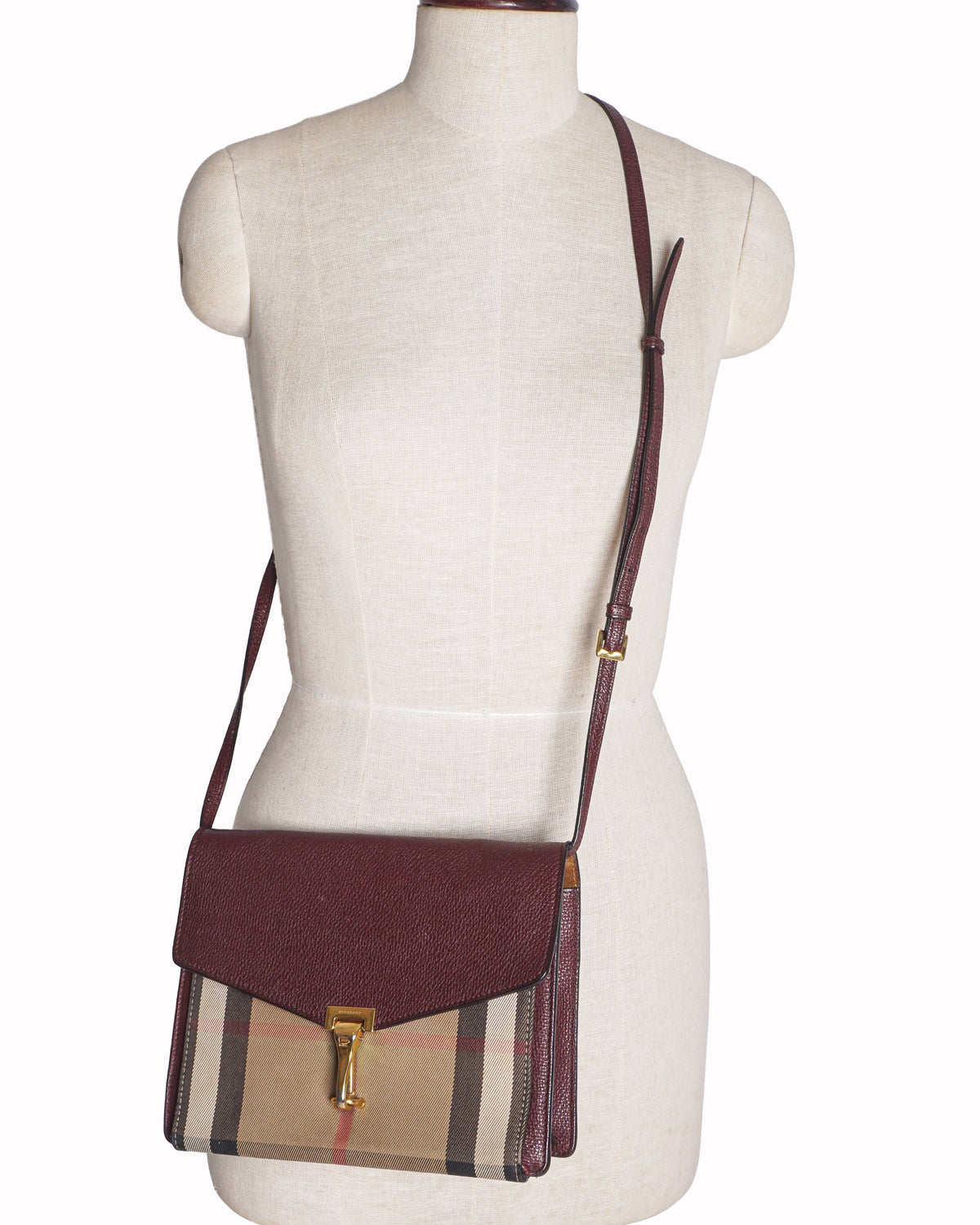 Burberry House Check Burgundy Leather Macken Crossbody Bag