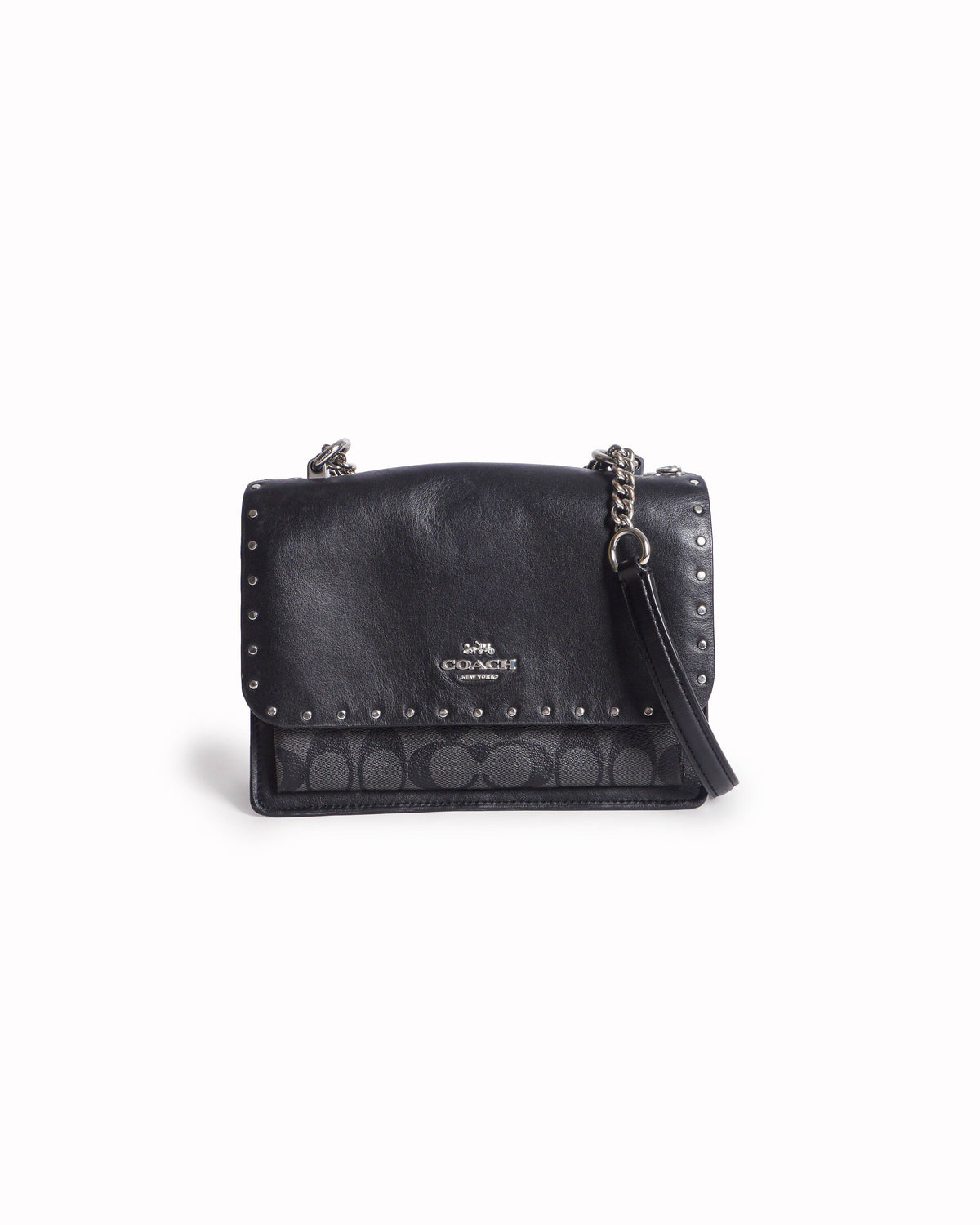 Coach Klare Black Studded Leather & Signature Canvas Crossbody Bag