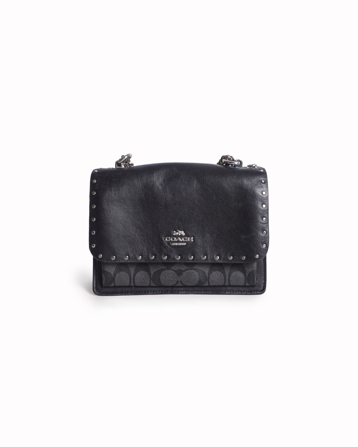 Coach Klare Black Studded Leather & Signature Canvas Crossbody Bag