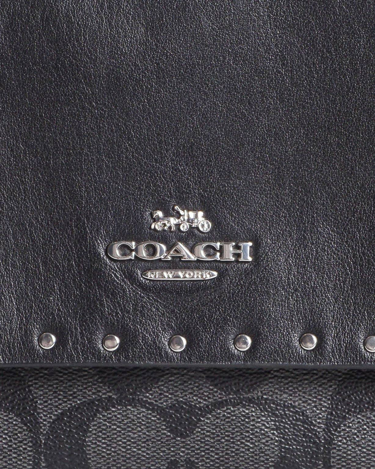 Coach Klare Black Studded Leather & Signature Canvas Crossbody Bag