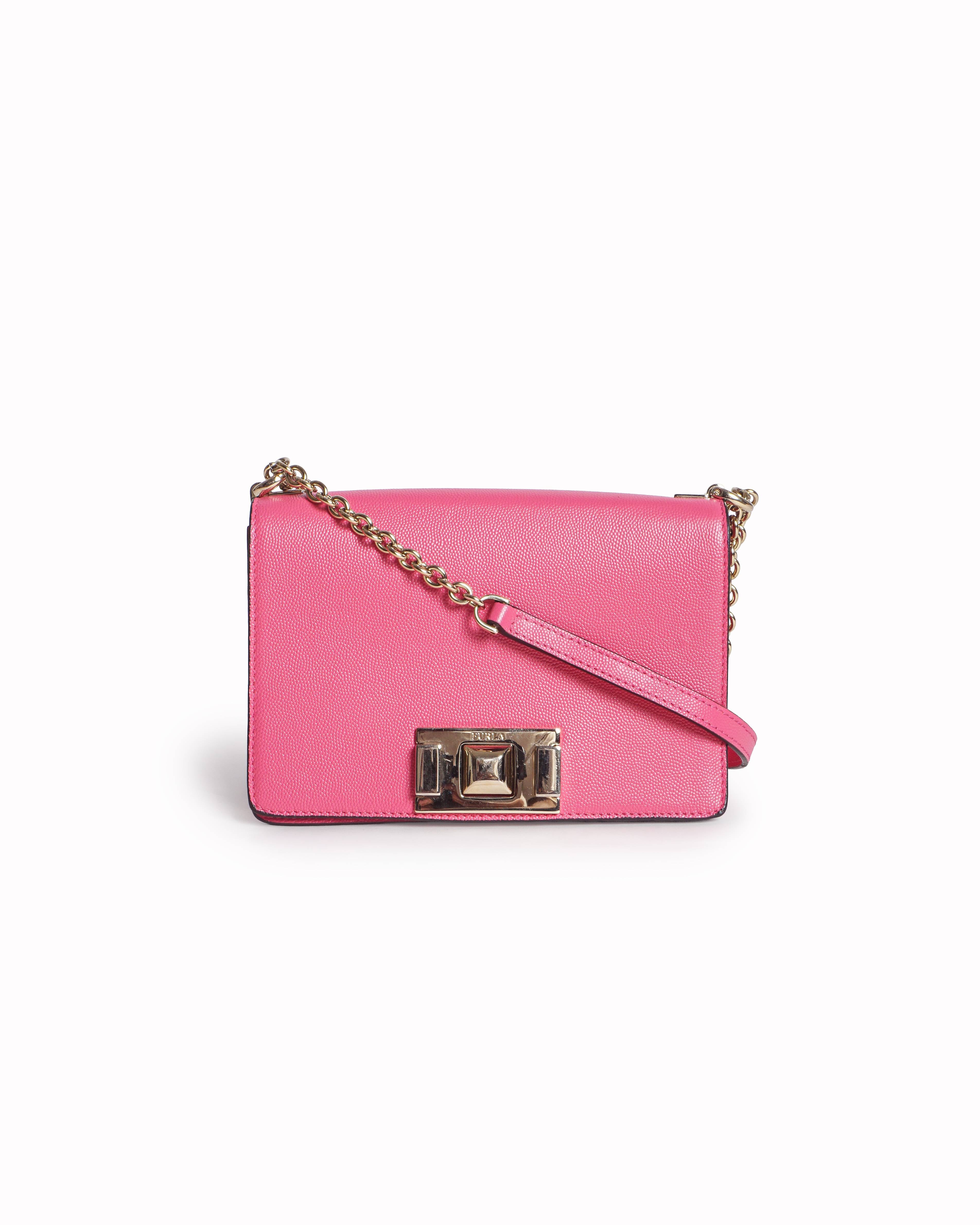 Furla Fuchsia Pink Leather Mimì Large Flap Crossbody Bag