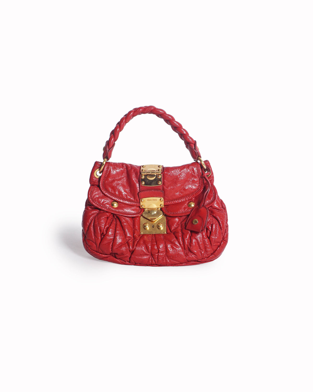Miu Miu Red Matelassé Leather Braided Coffer Shoulder Bag