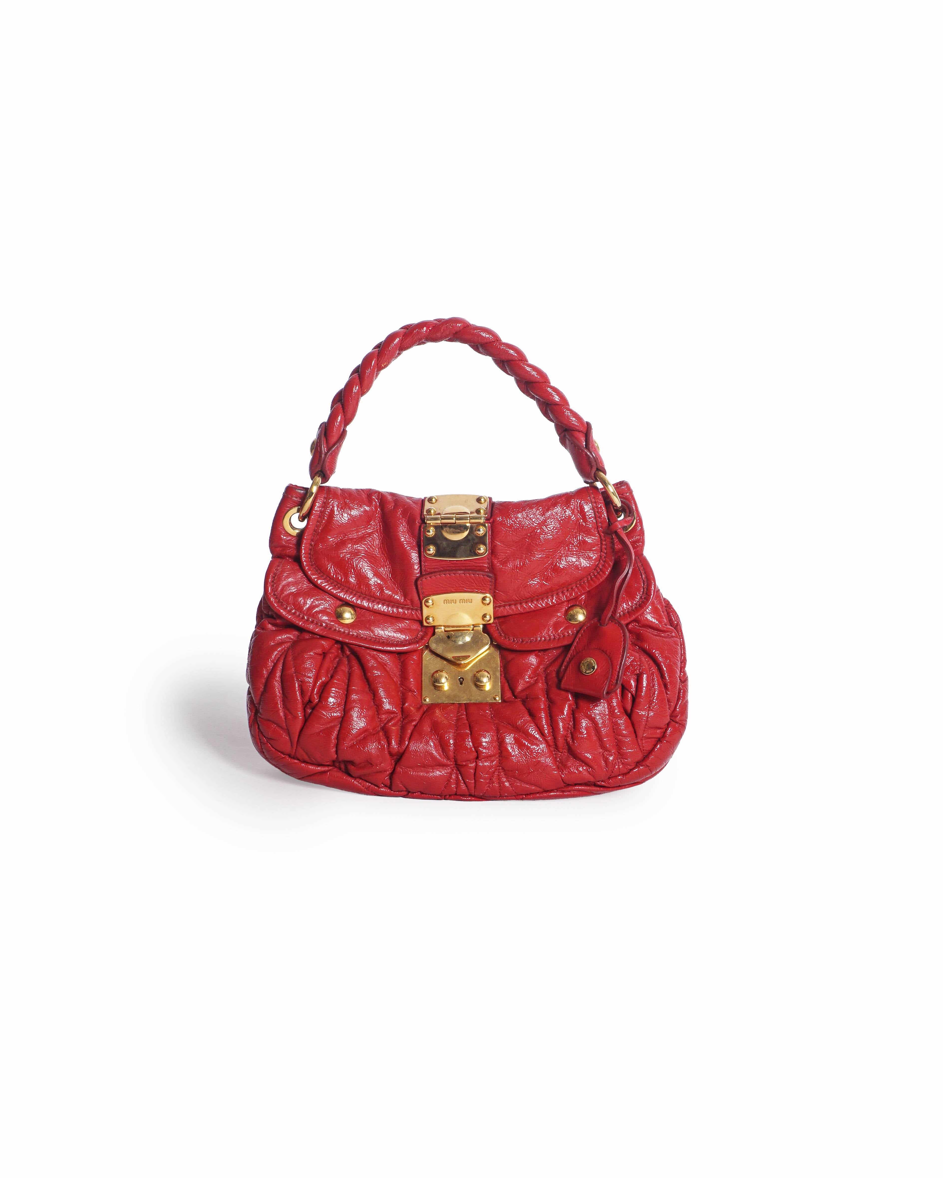 Miu Miu Red Matelassé Leather Braided Coffer Shoulder Bag