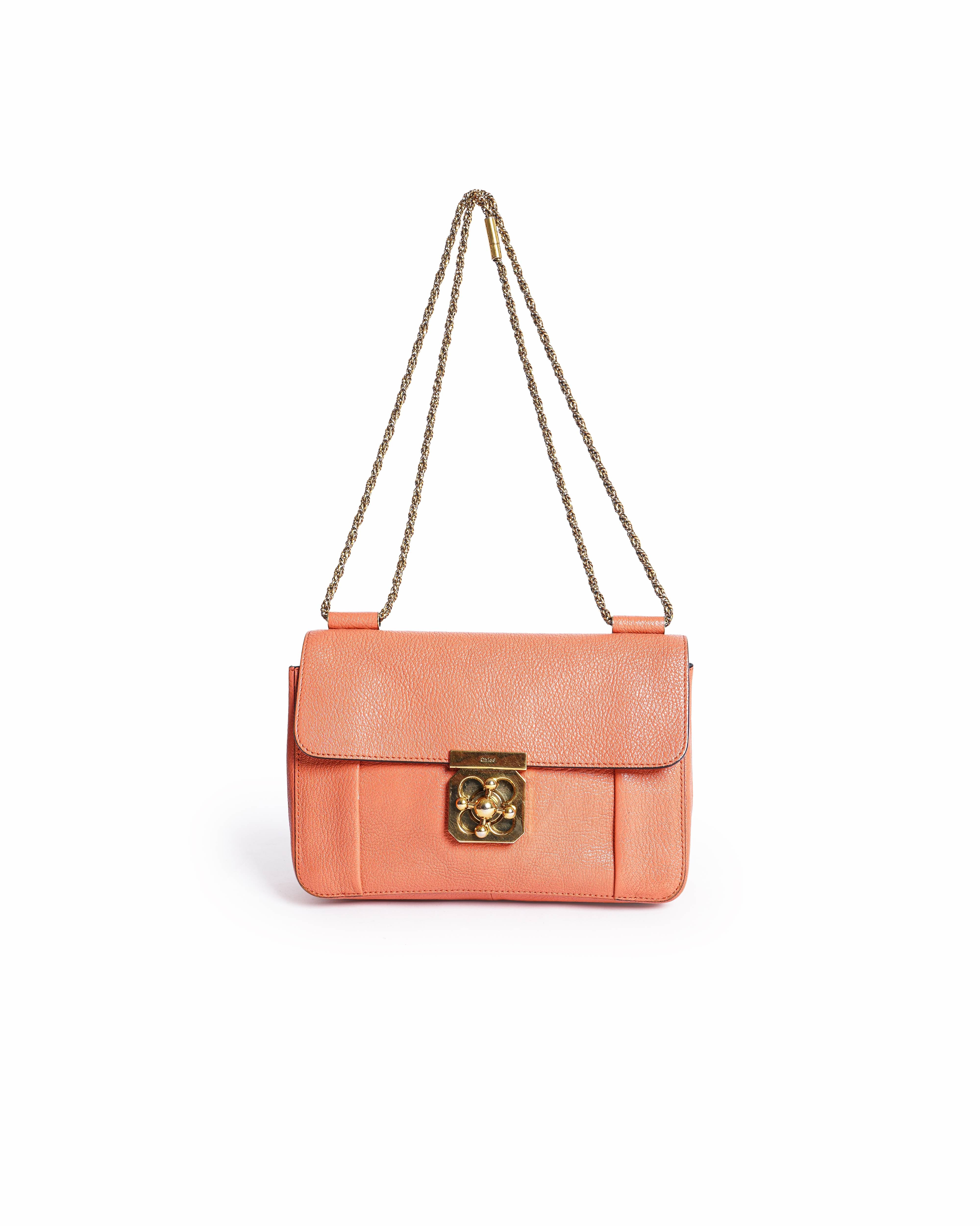 Chloé Coral Orange Leather Medium Elsie Shoulder Bag