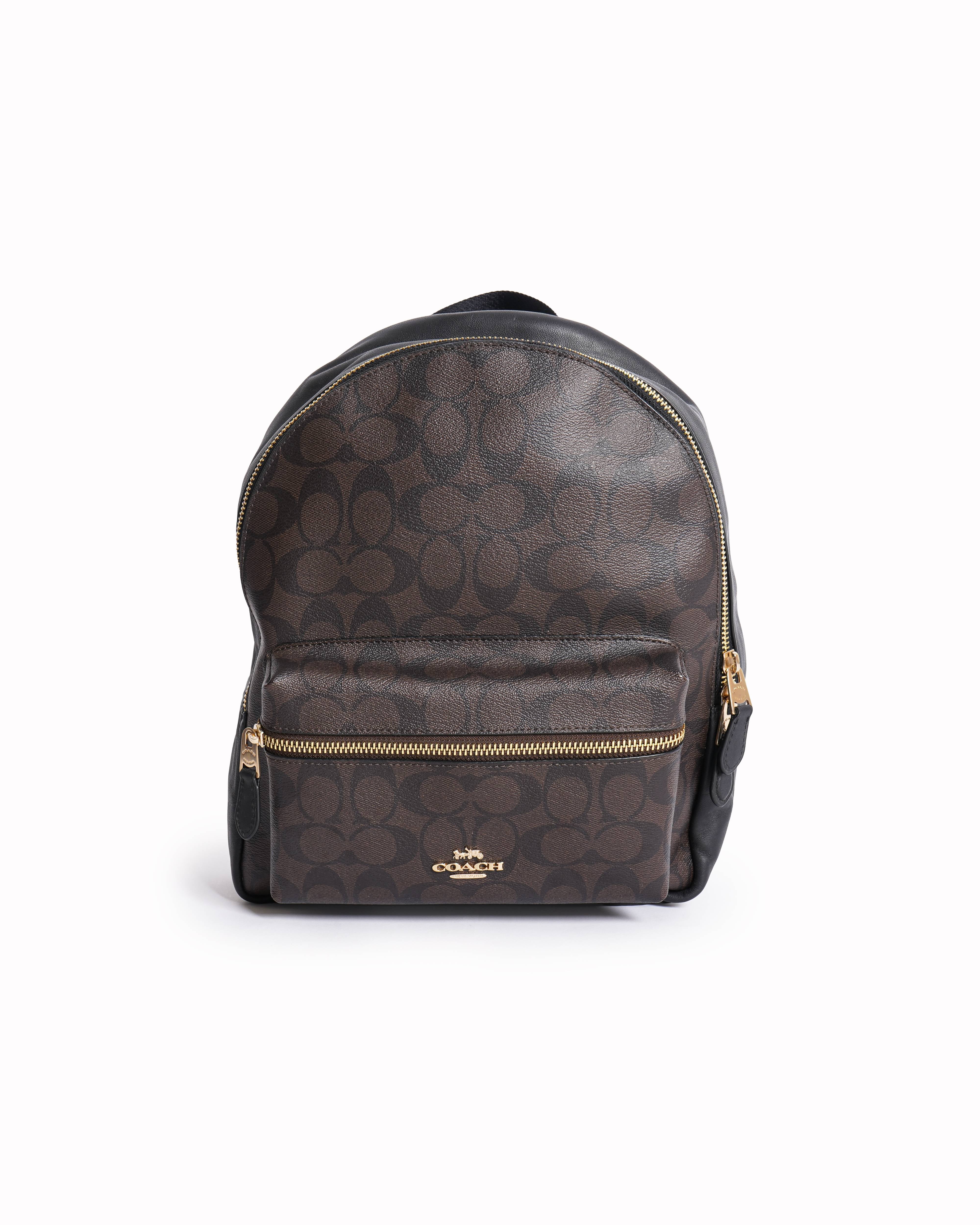 New Coach Monogram Backpack In Brown & Black