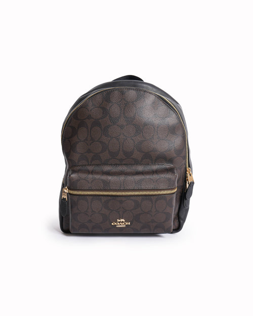 New Coach Monogram Backpack In Brown & Black