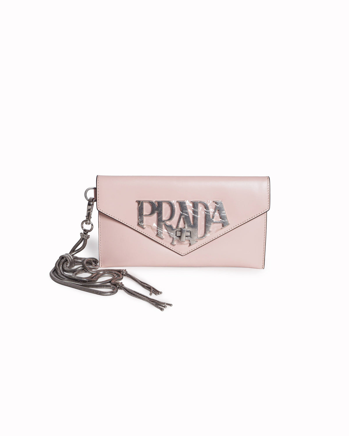 Prada Pink Spazzolato Leather Oversized Logo Envelope Clutch