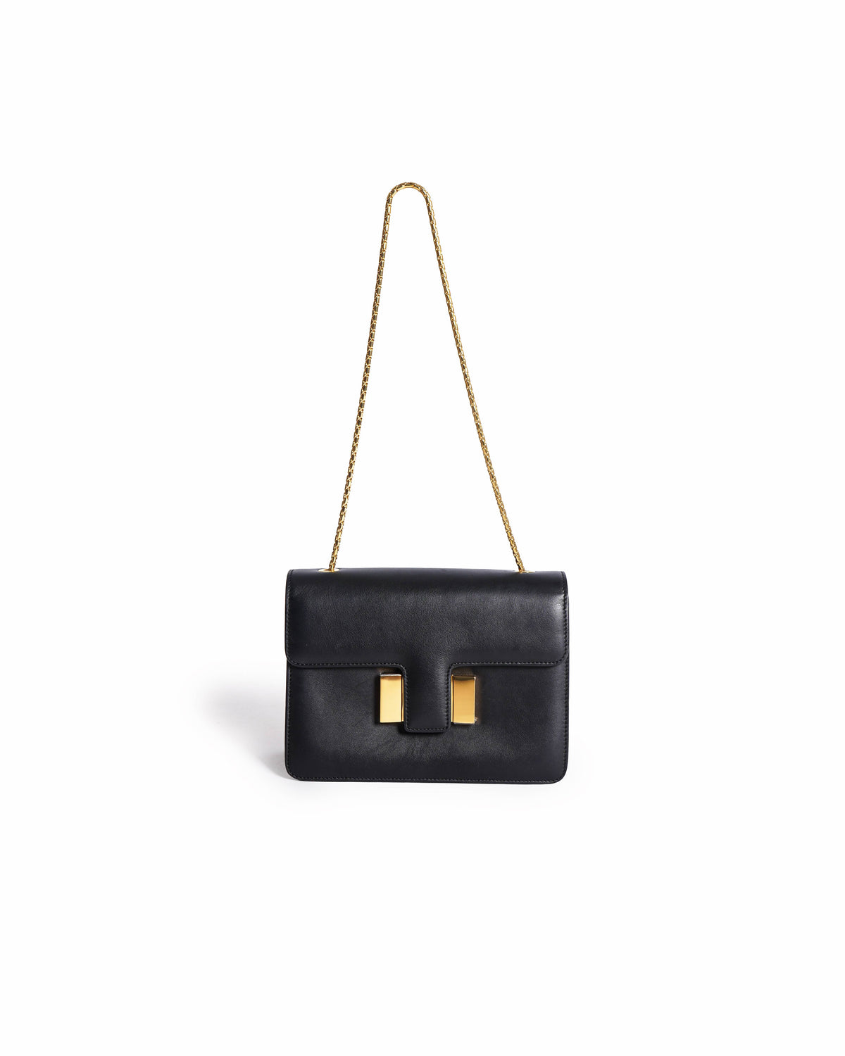 Tom Ford Black Smooth Leather Medium Chain-Link Flap Bag