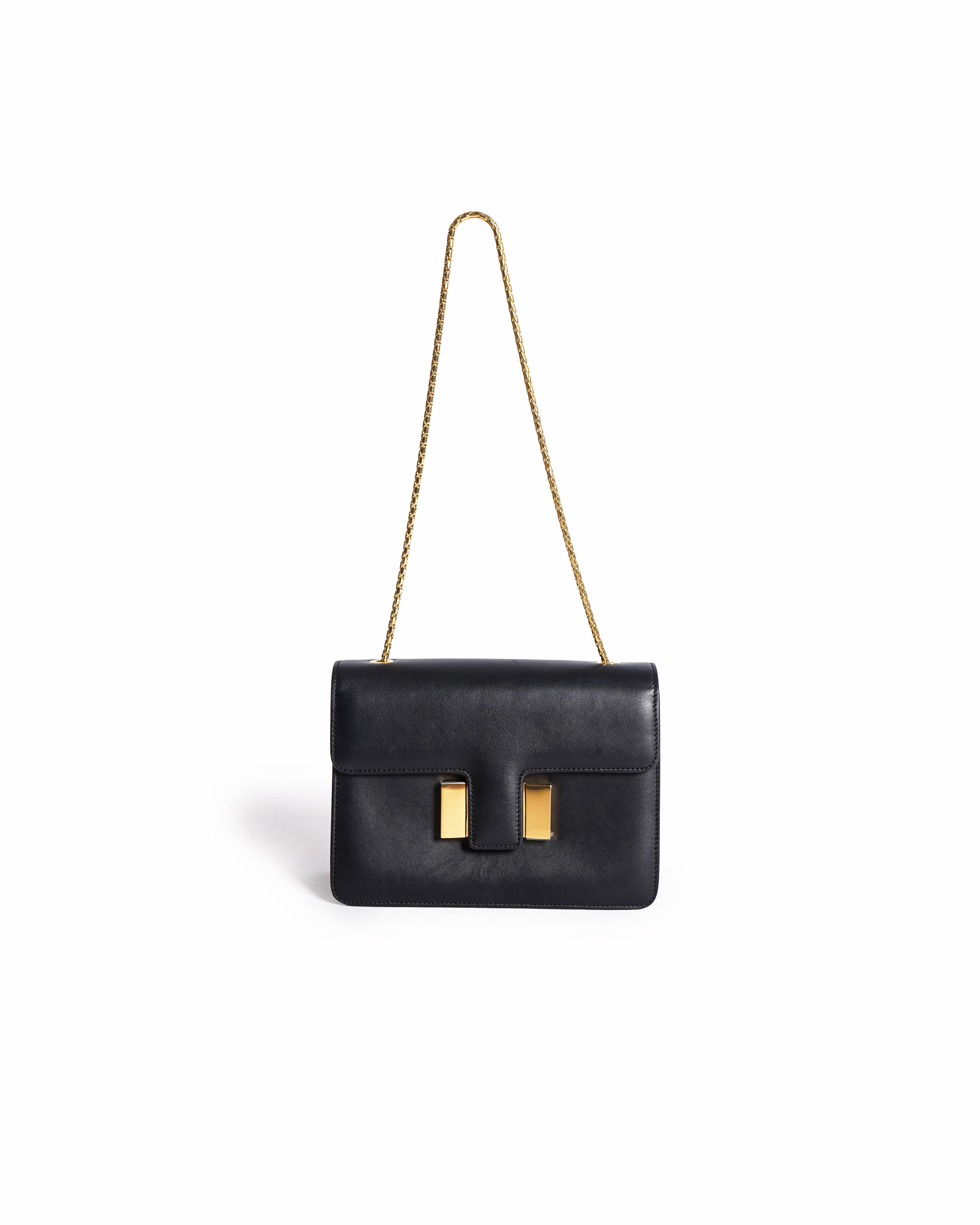 Tom Ford Black Smooth Leather Medium Chain-Link Flap Bag