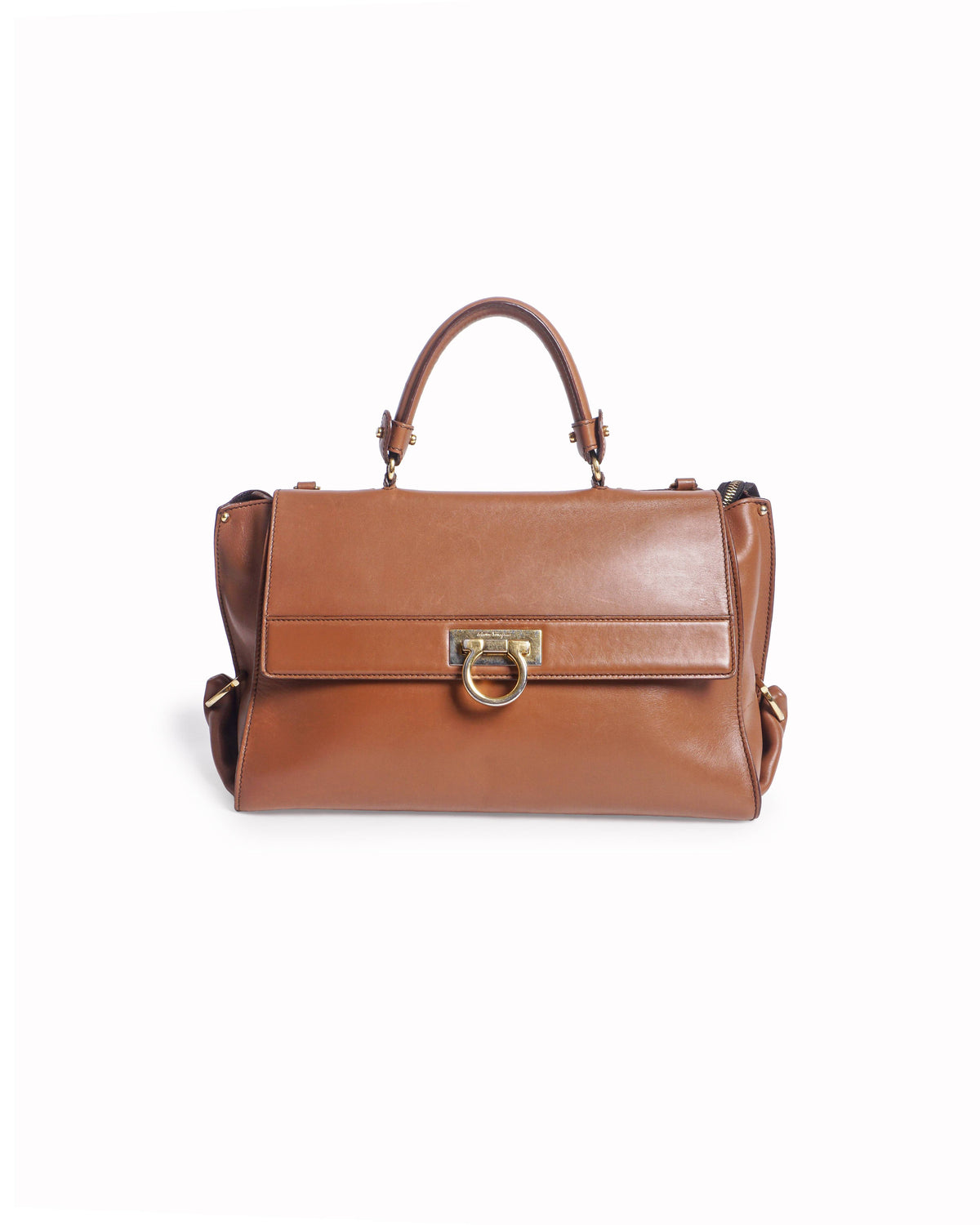 Salvatore Ferragamo Tan Leather Large Sofia Top Handle Bag