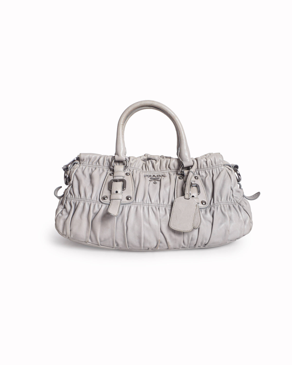 Prada Beige Nappa Gaufre Ruched Leather Shoulder Bag