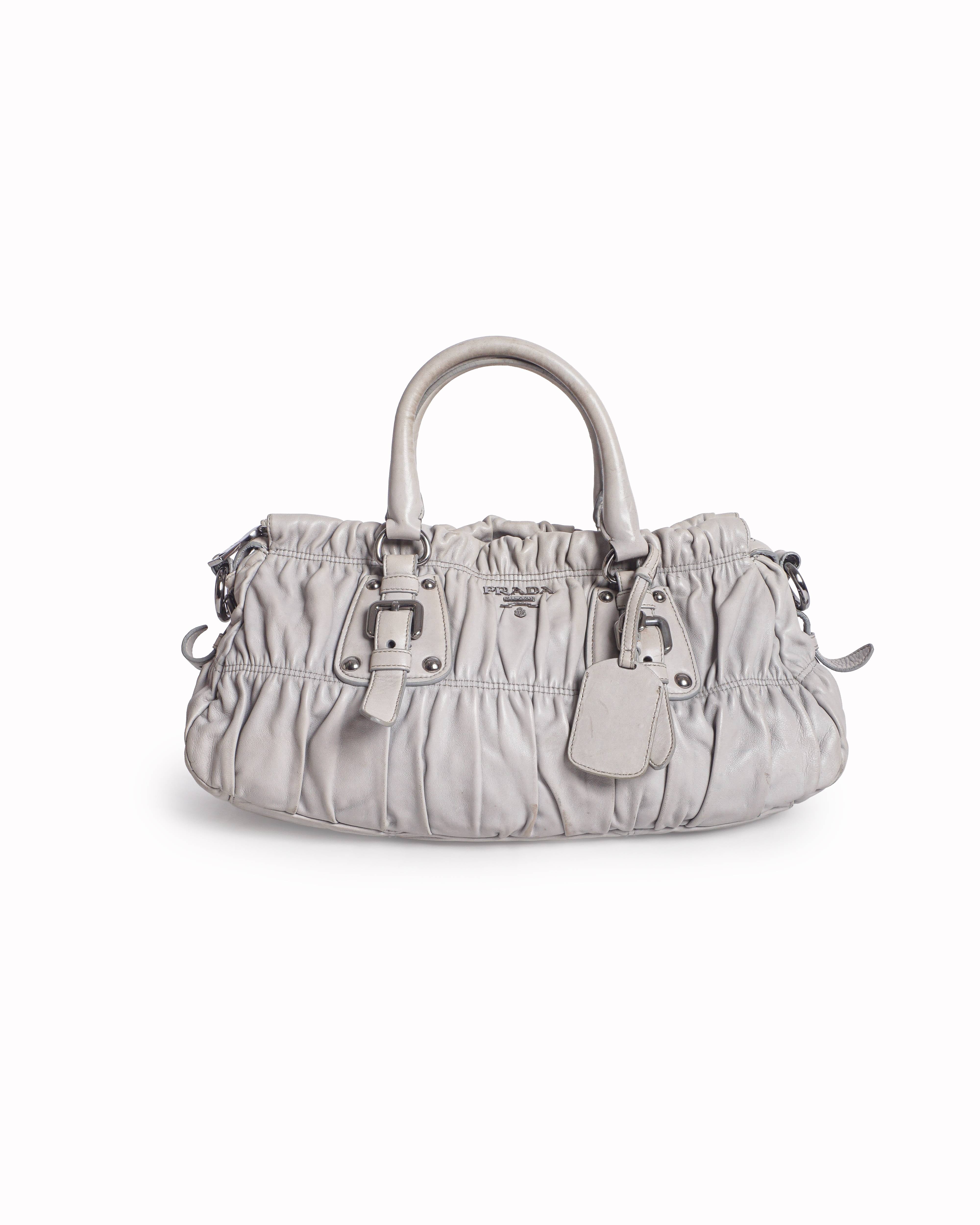Prada Beige Nappa Gaufre Ruched Leather Shoulder Bag