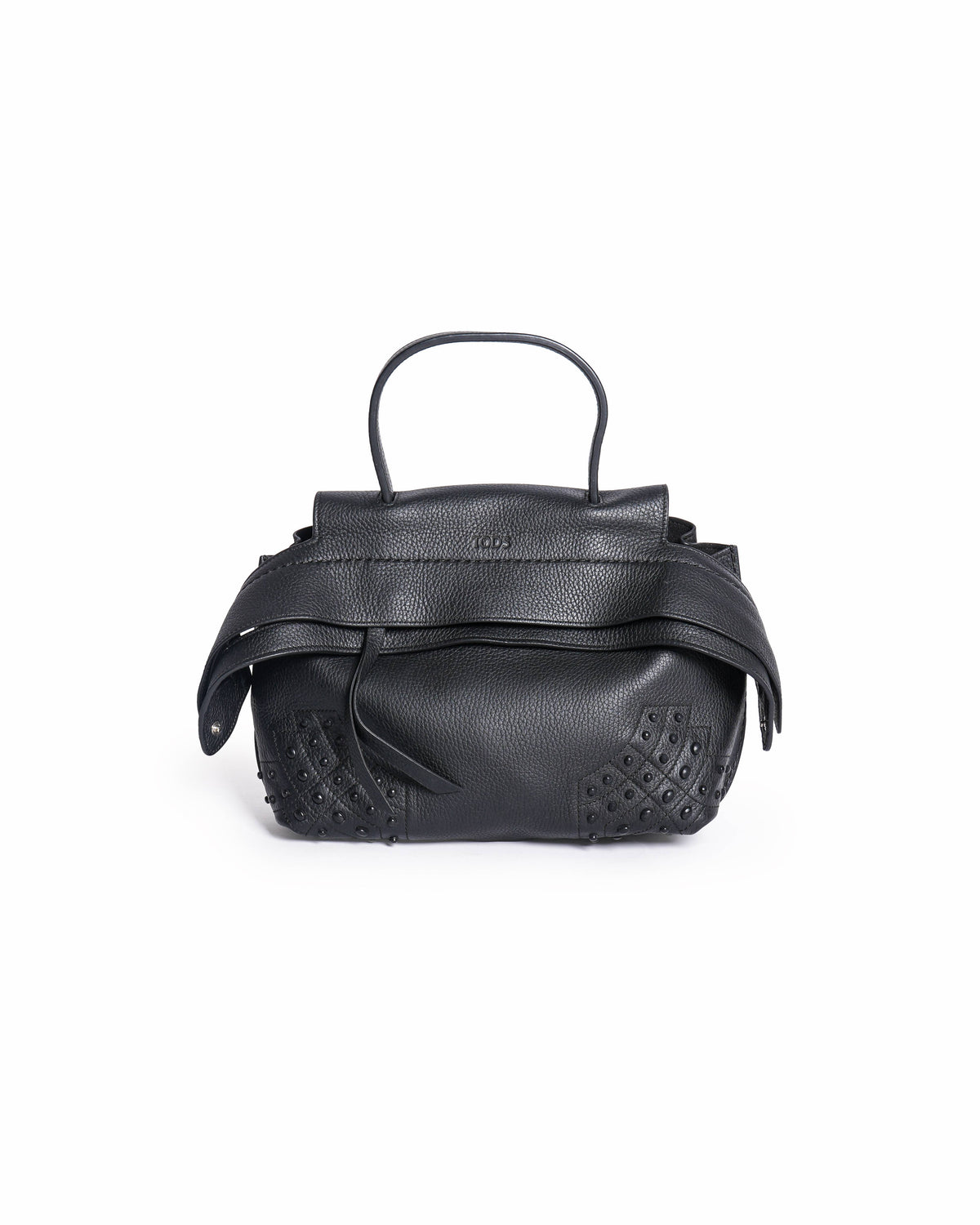 Tod's Wave Small Black Pebbled Leather Handbag