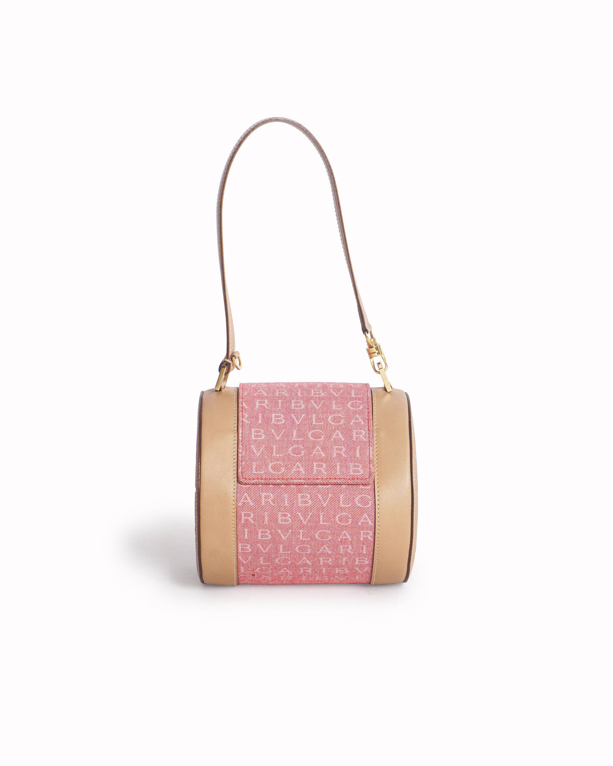 Bvlgari Pink Logomania Canvas & Tan Leather Barrel Bag