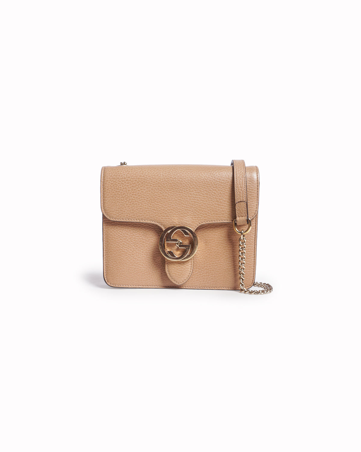 Gucci Small Interlocking G Flap Crossbody Bag in Beige