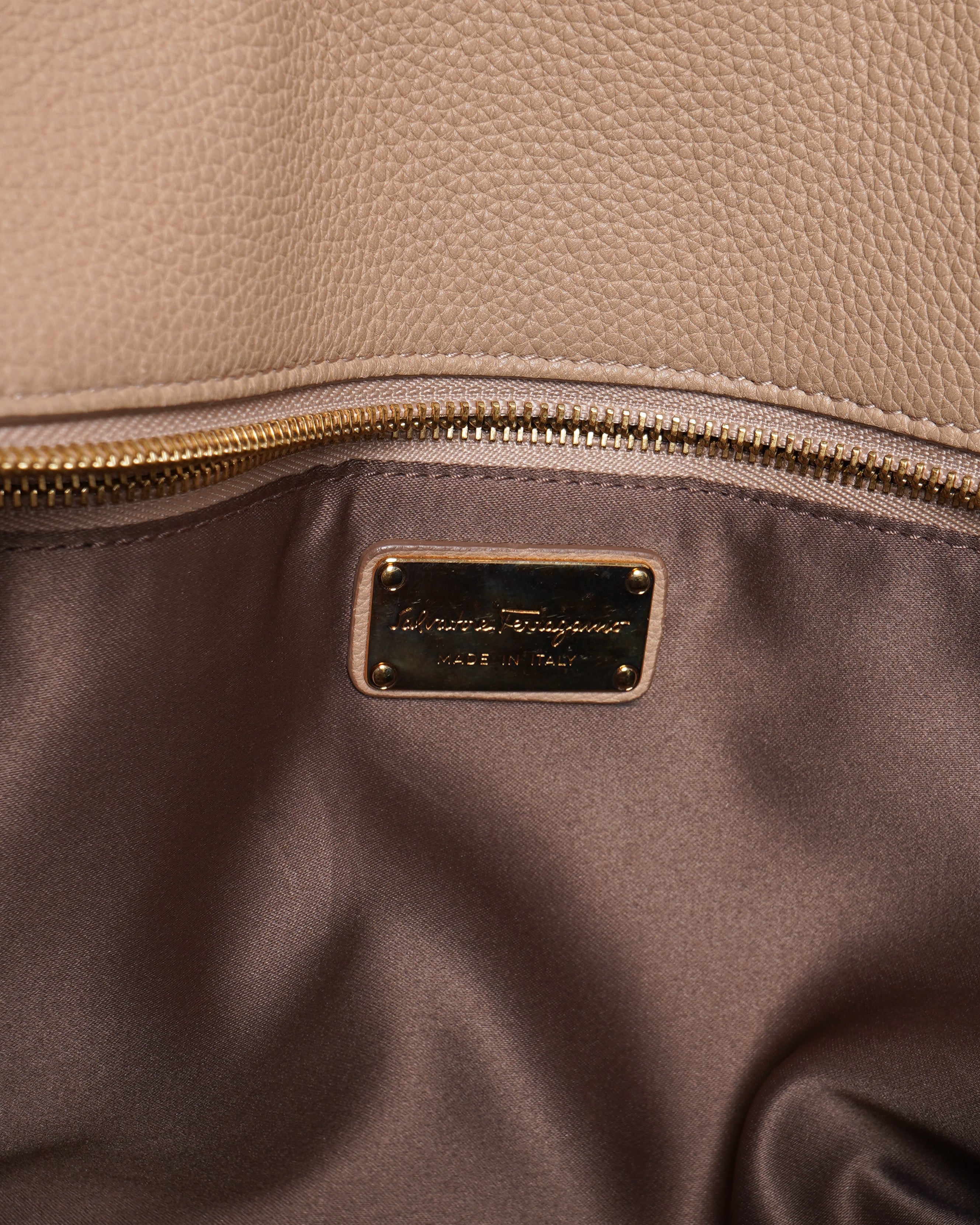 Salvatore Ferragamo Pebbled Leather Medium Ginger Tote Bag