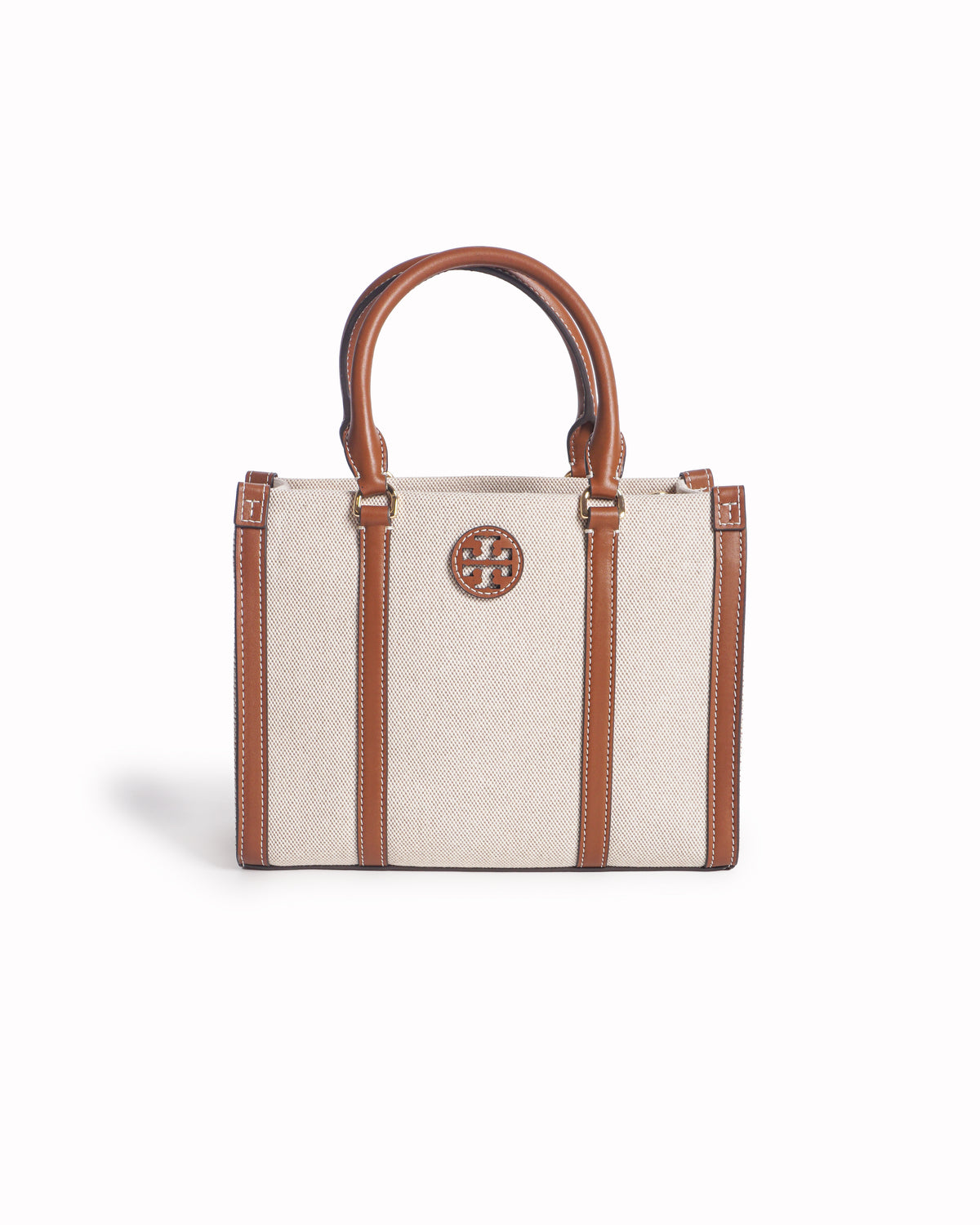 Tory Burch Natural Canvas & Cognac Leather Ella Tote Bag