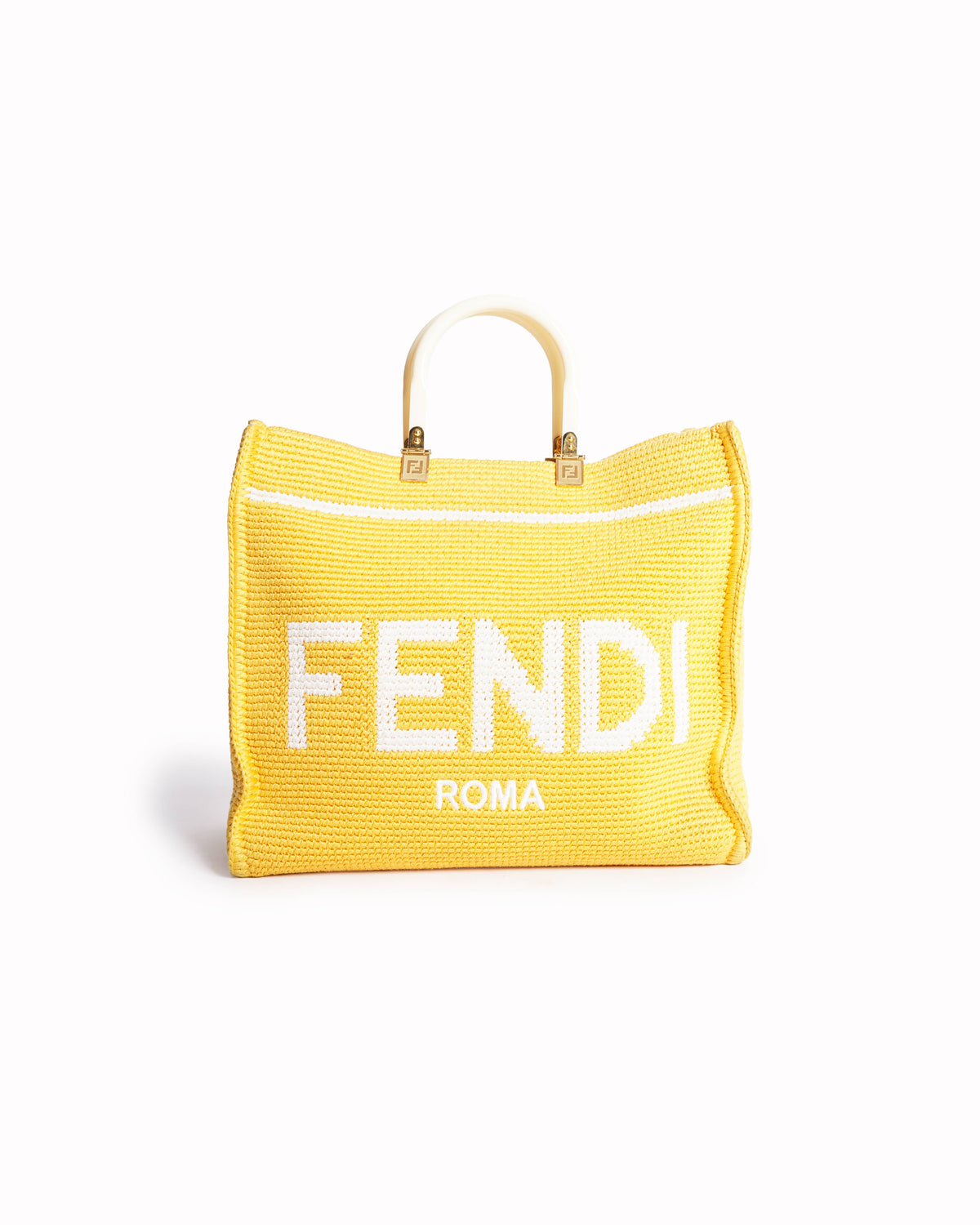 Fendi Yellow Crochet & Leather Sunshine Tote
