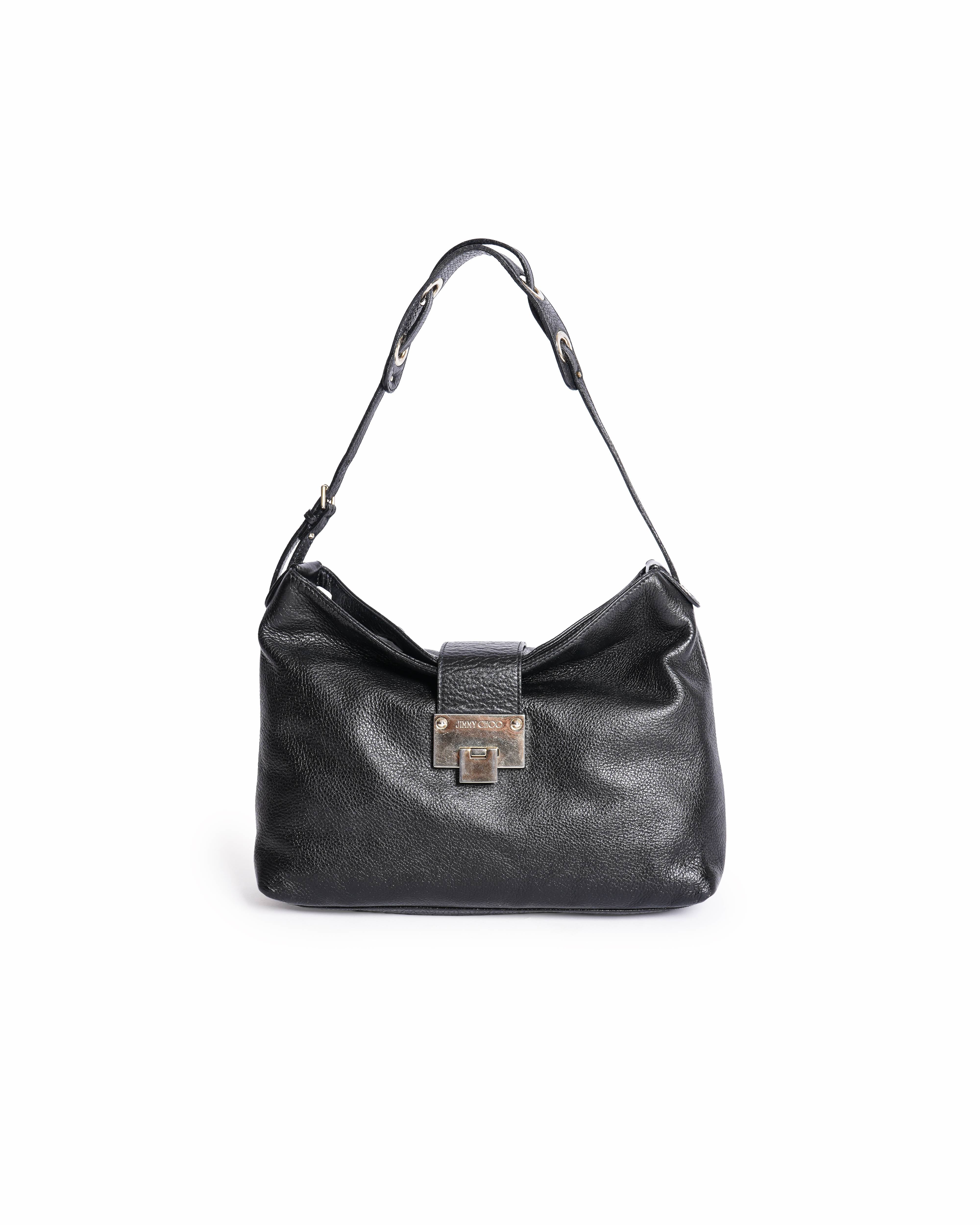 Jimmy Choo Black Pebbled Leather Shoulder bag