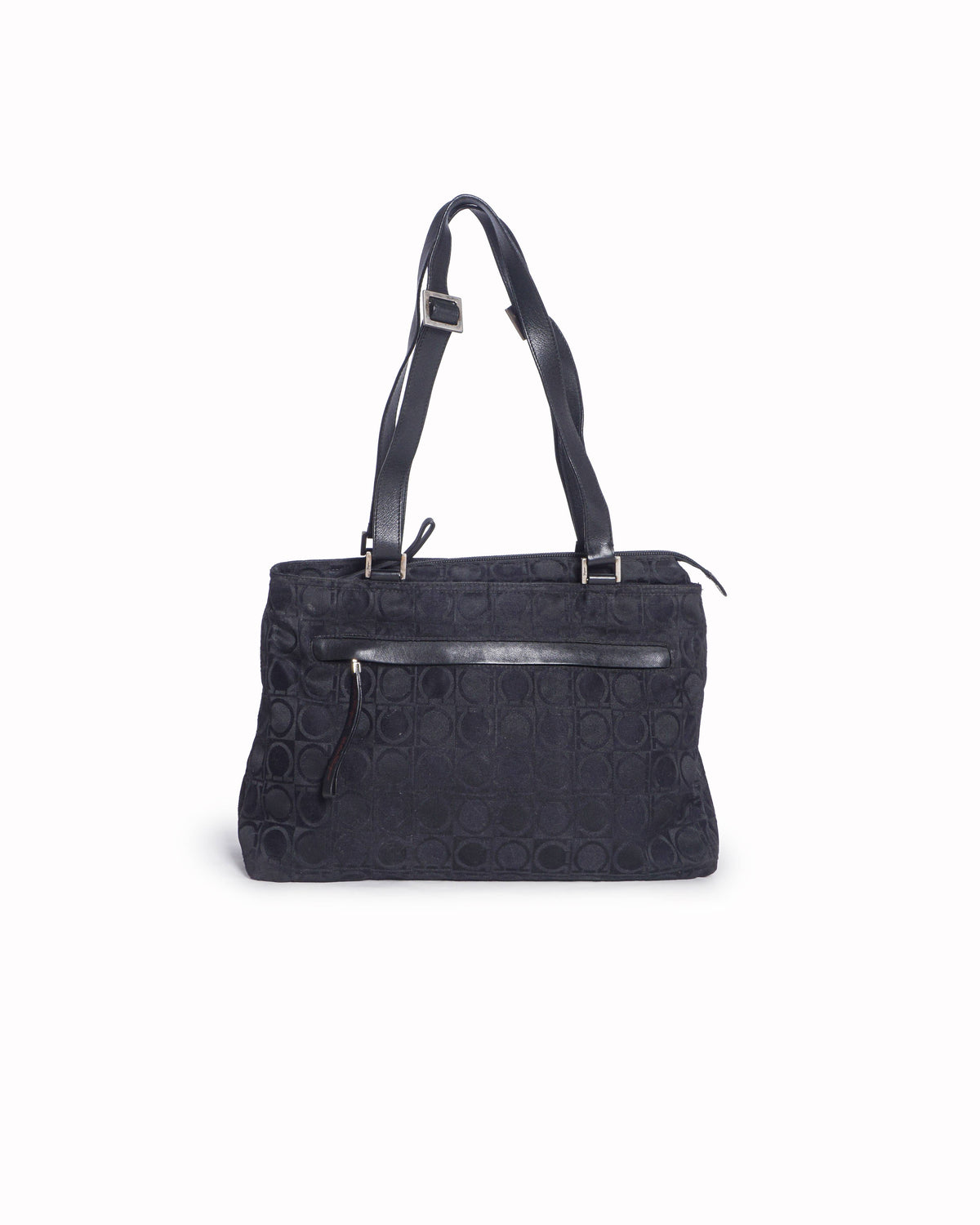 Ferragamo Black Gancini Jacquard Canvas Tote Bag