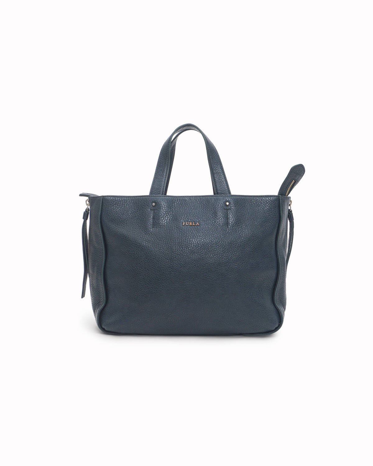 Furla Forest Green Grained Leather Zip-Top Tote Bag