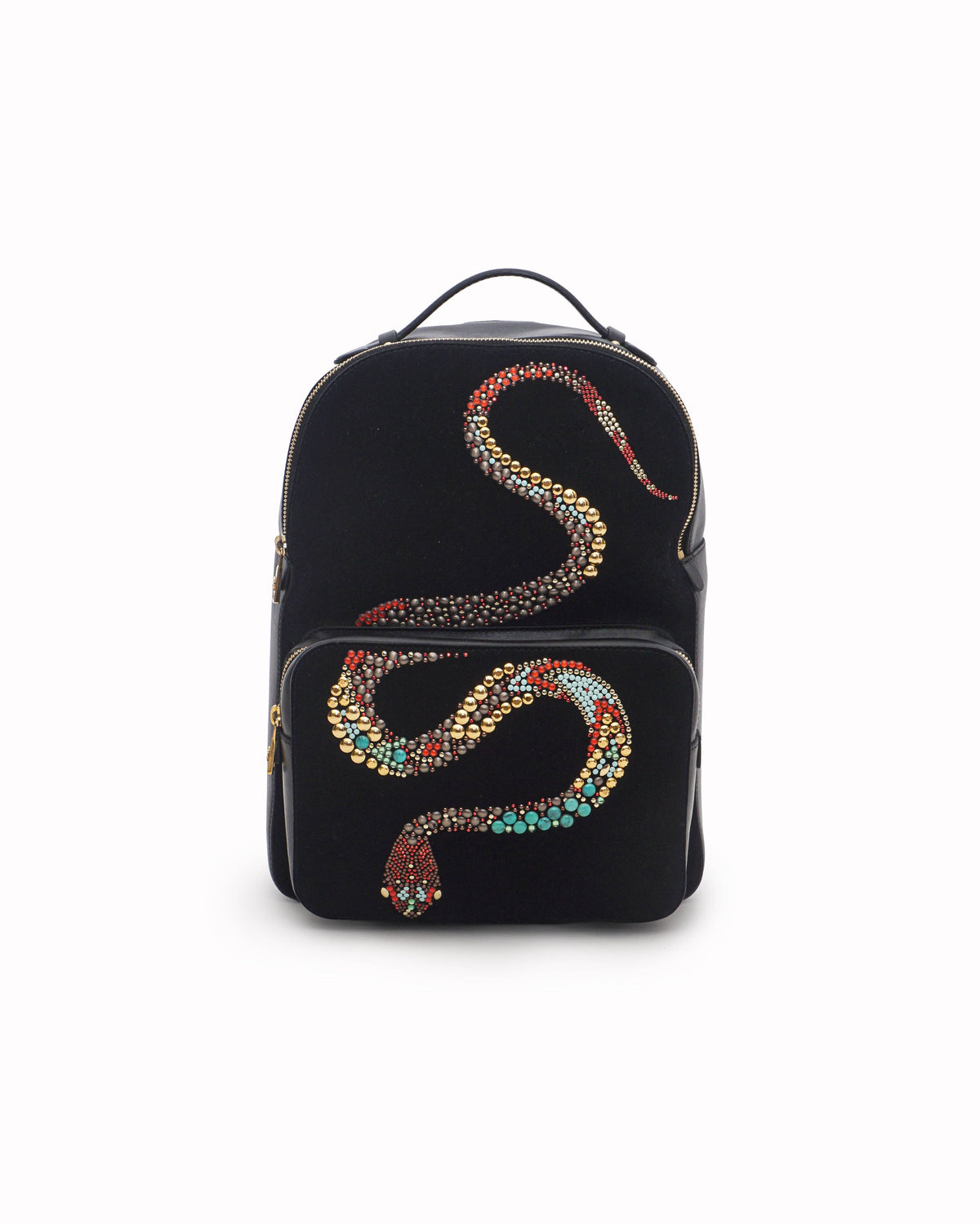 Roberto Cavalli Black Suede Crystal Serpent Backpack