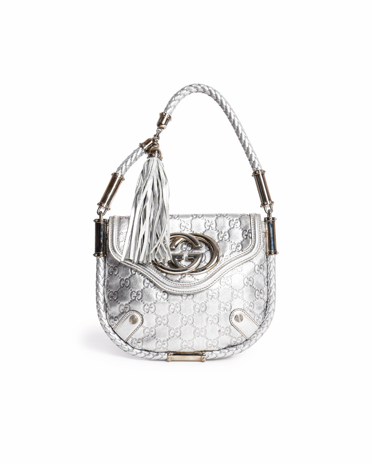 Gucci Metallic Silver Guccissima Britt Shoulder Bag