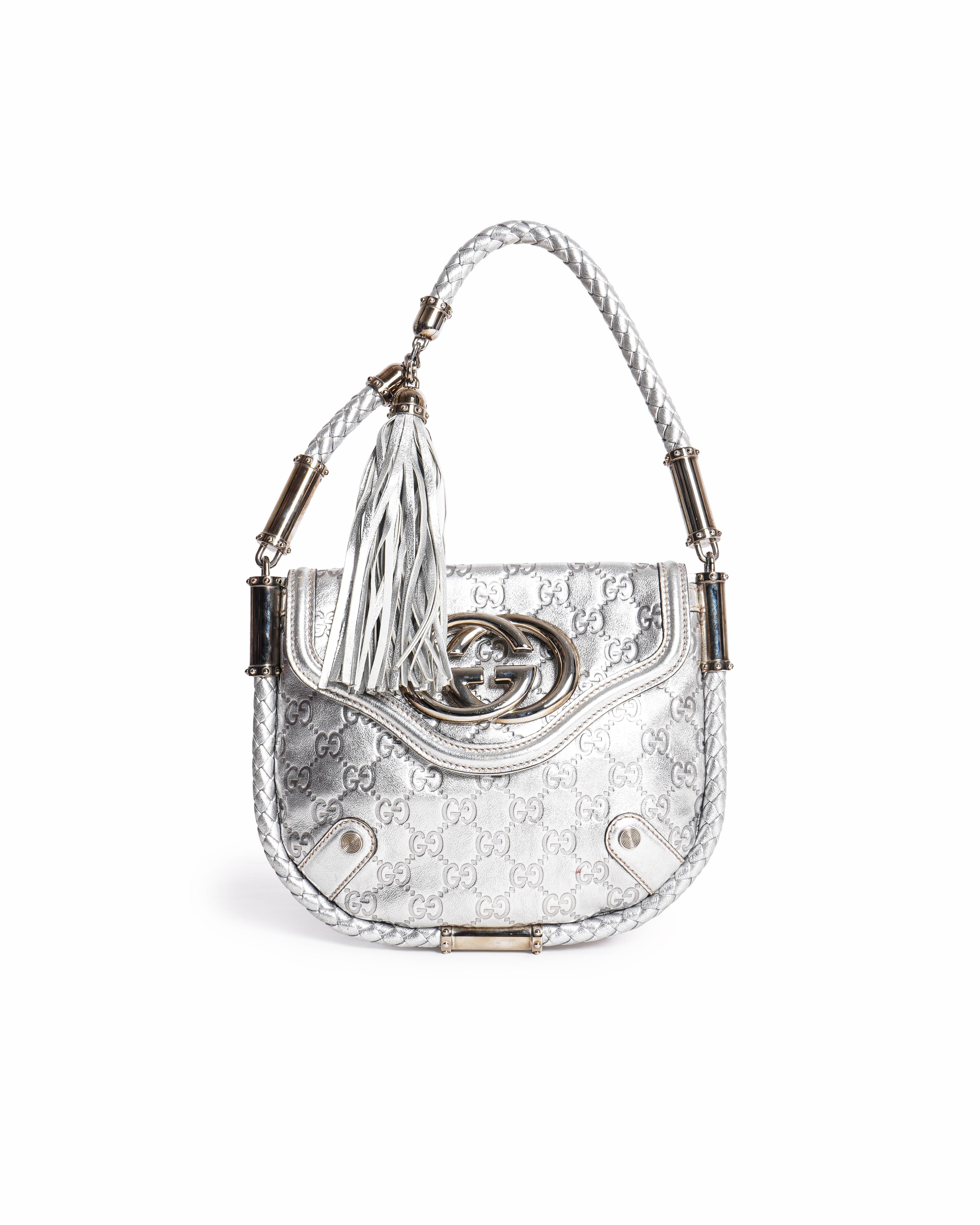 Gucci Metallic Silver Guccissima Britt Shoulder Bag