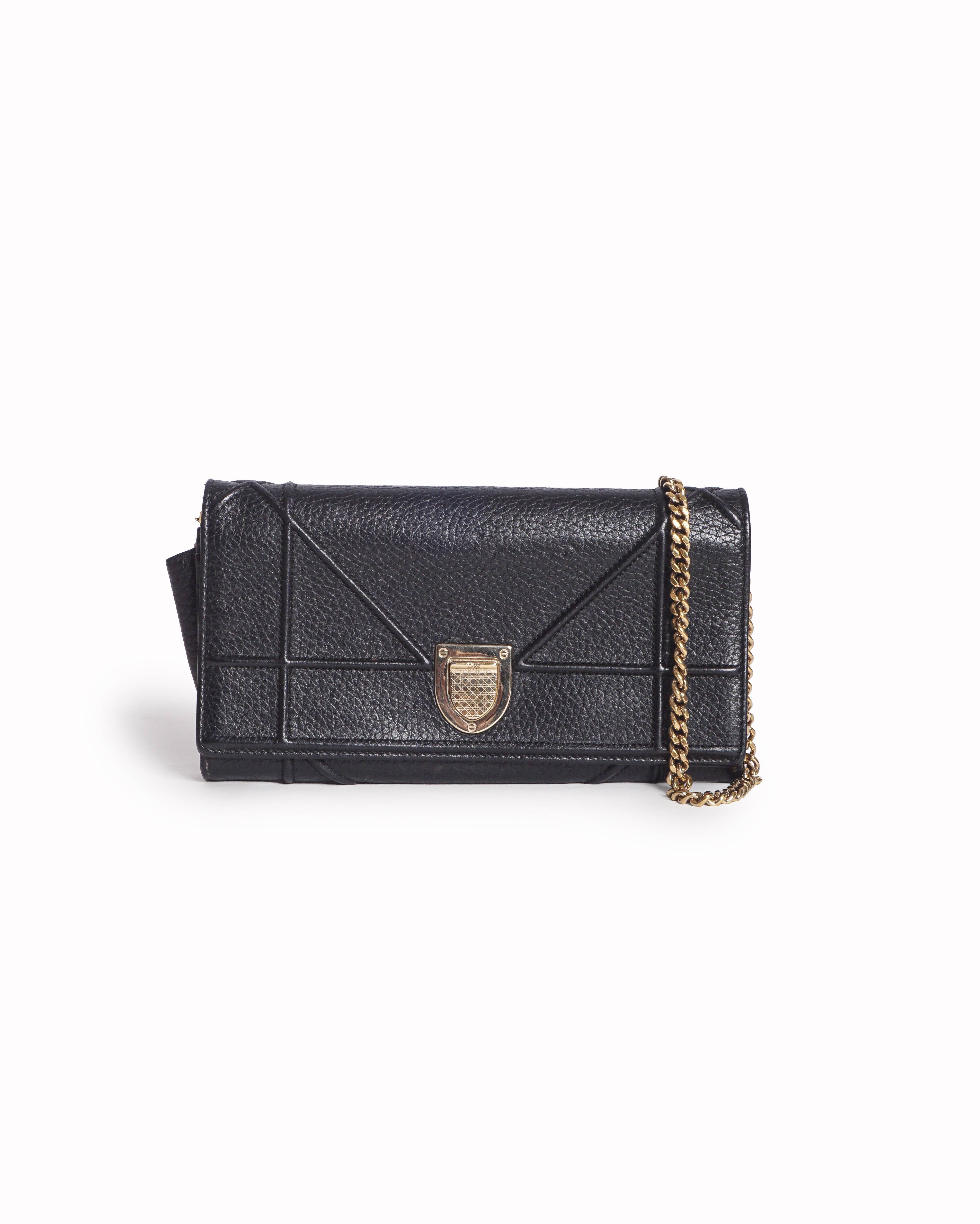 Dior Black Grained Leather Diorama Wallet On Chain